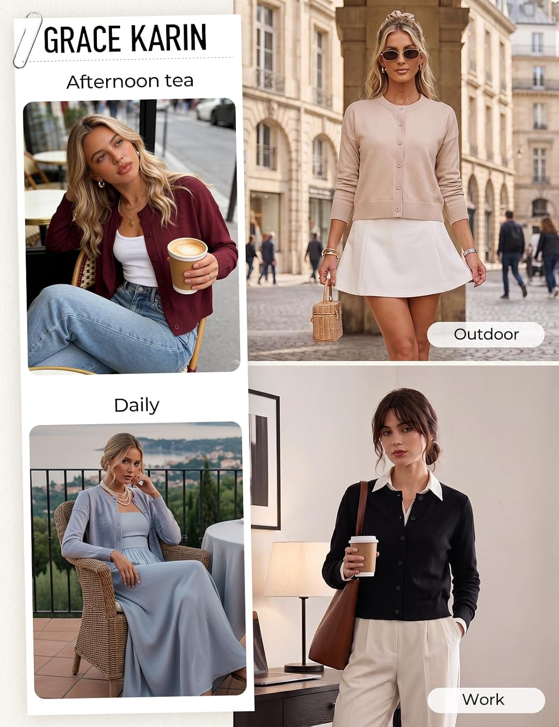 image:imageGRACE KARIN Cropped Cardigan Sweaters for Women Cotton Button up Sweater Oversized Knit Cardigans Trendy 2026Black