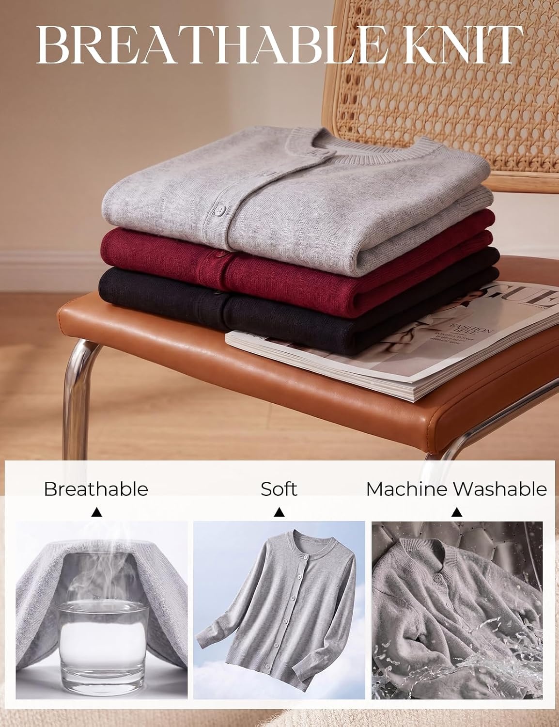 image:imageGRACE KARIN Cropped Cardigan Sweaters for Women Cotton Button up Sweater Oversized Knit Cardigans Trendy 2026Grey