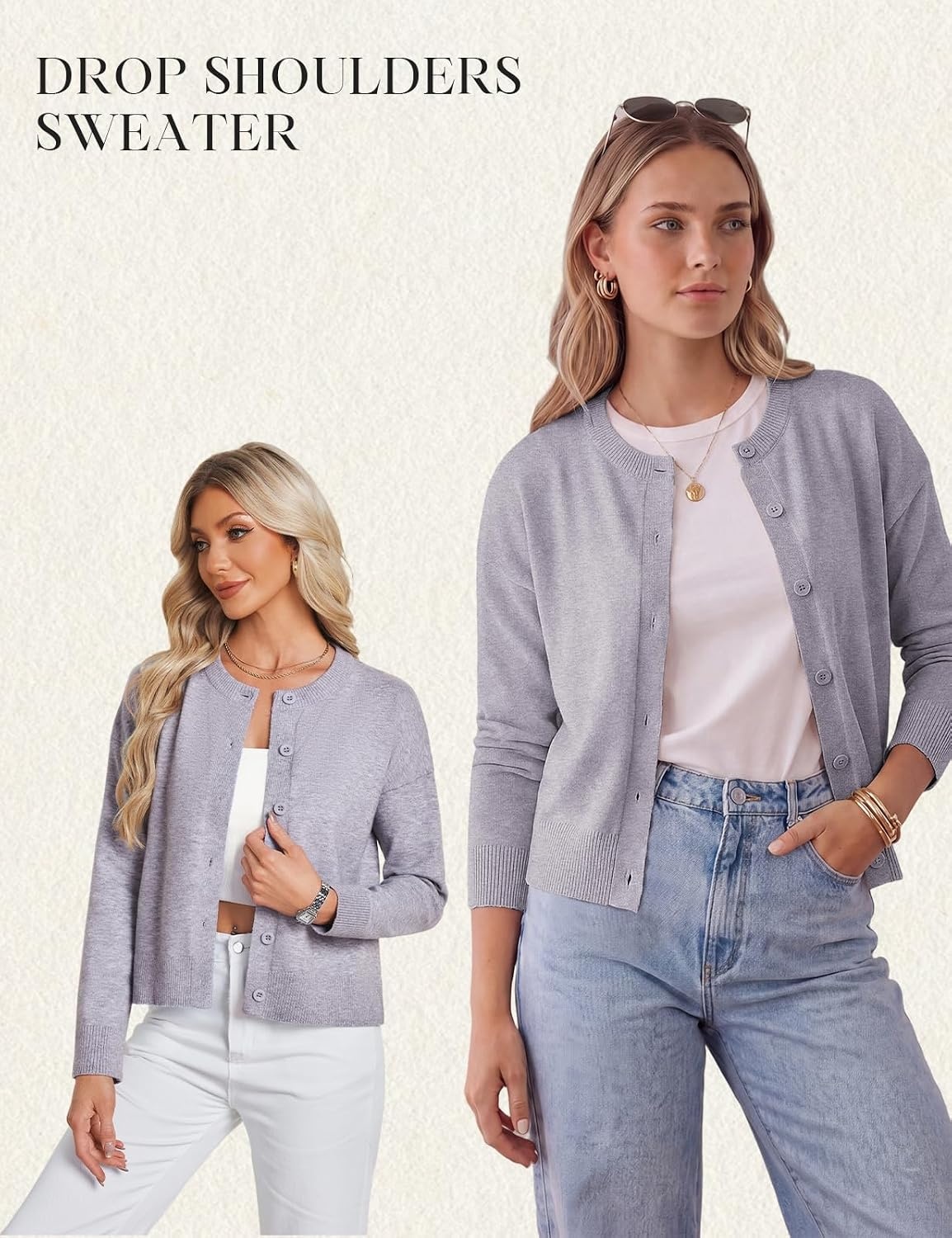 image:imageGRACE KARIN Cropped Cardigan Sweaters for Women Cotton Button up Sweater Oversized Knit Cardigans Trendy 2026Grey