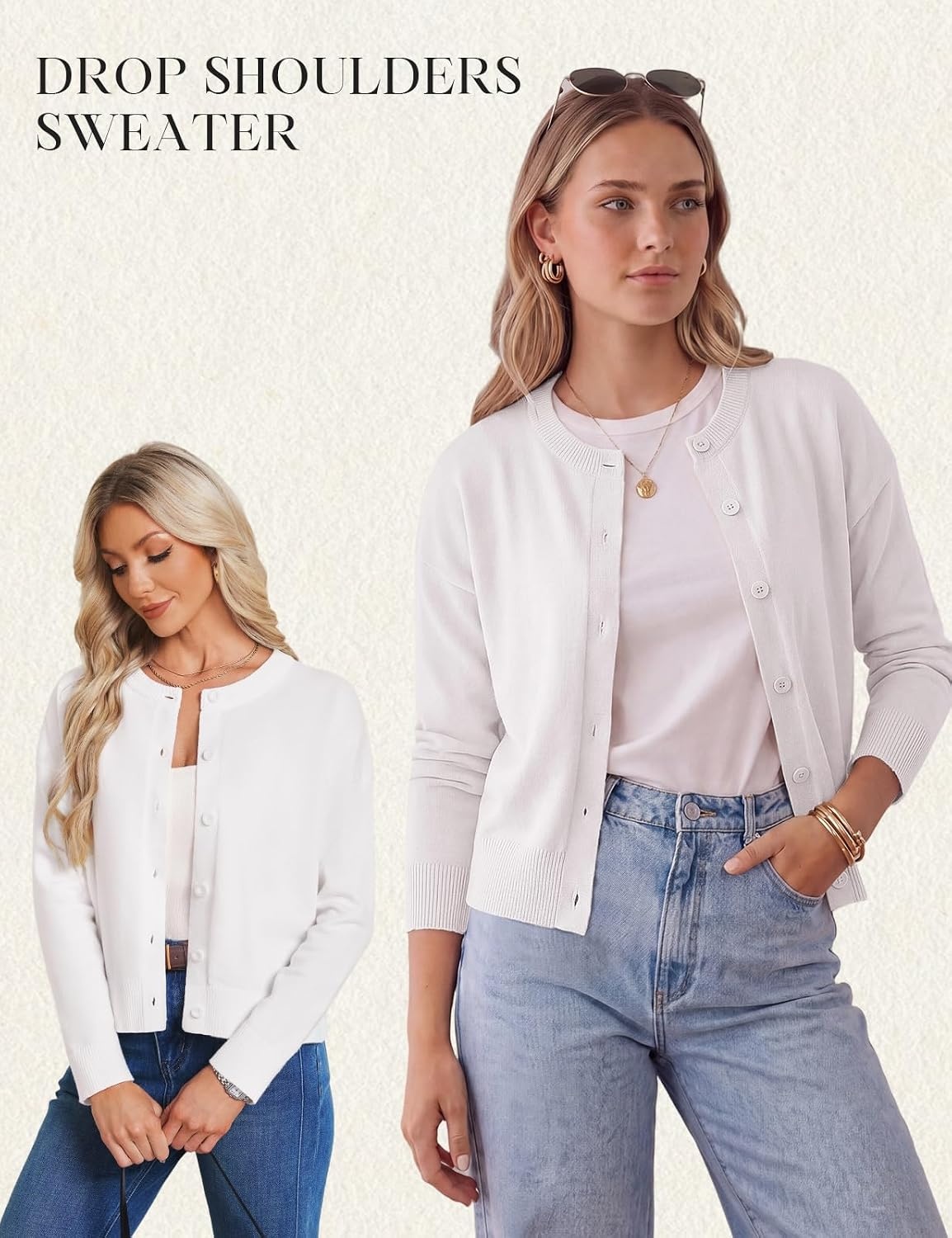 image:imageGRACE KARIN Cropped Cardigan Sweaters for Women Cotton Button up Sweater Oversized Knit Cardigans Trendy 2026Ivory