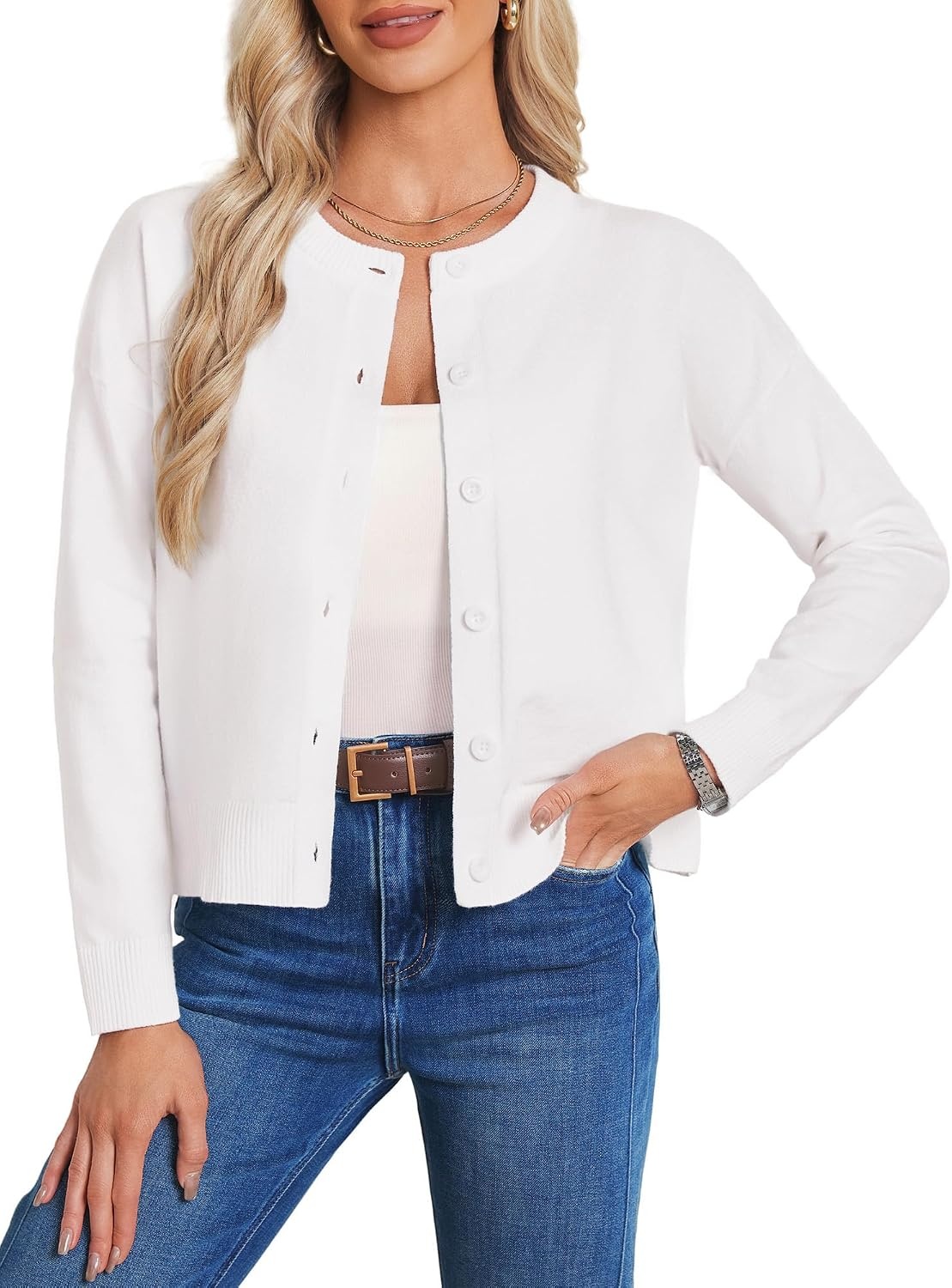 image:imageGRACE KARIN Cropped Cardigan Sweaters for Women Cotton Button up Sweater Oversized Knit Cardigans Trendy 2026Ivory