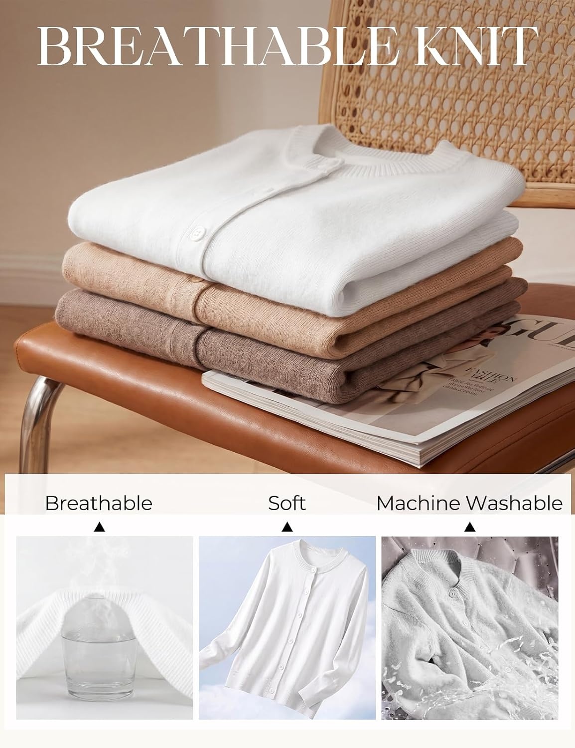 image:imageGRACE KARIN Cropped Cardigan Sweaters for Women Cotton Button up Sweater Oversized Knit Cardigans Trendy 2026Ivory