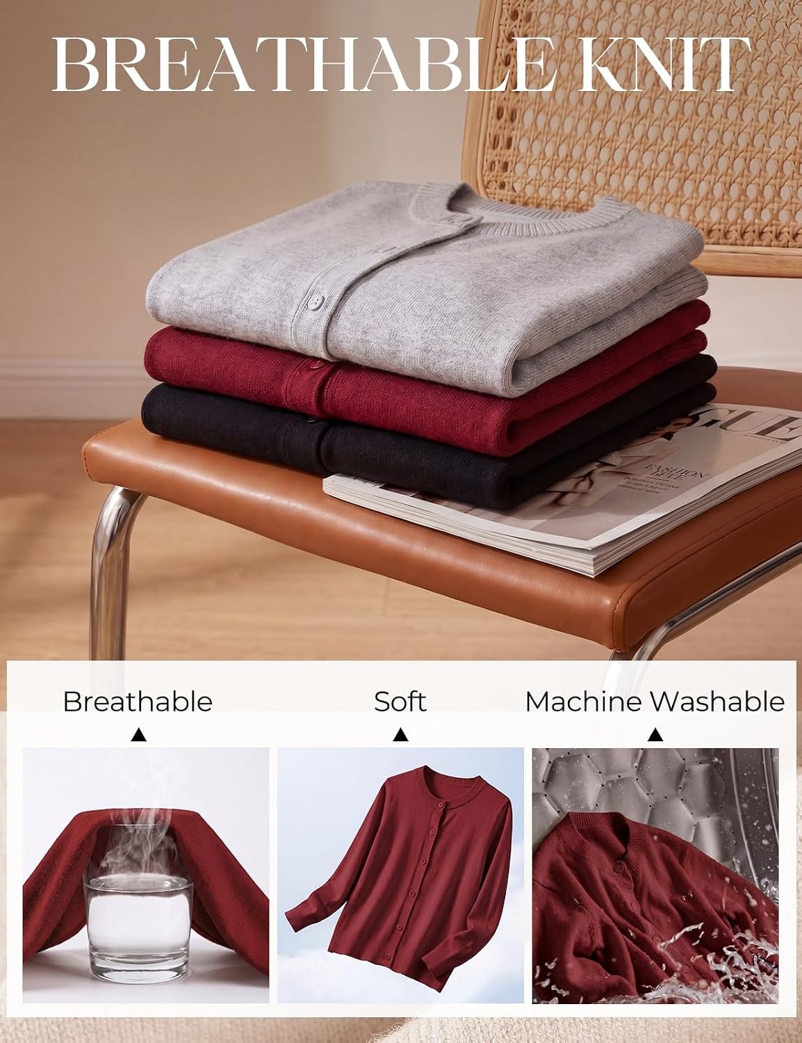 image:imageGRACE KARIN Cropped Cardigan Sweaters for Women Cotton Button up Sweater Oversized Knit Cardigans Trendy 2026Wine Red