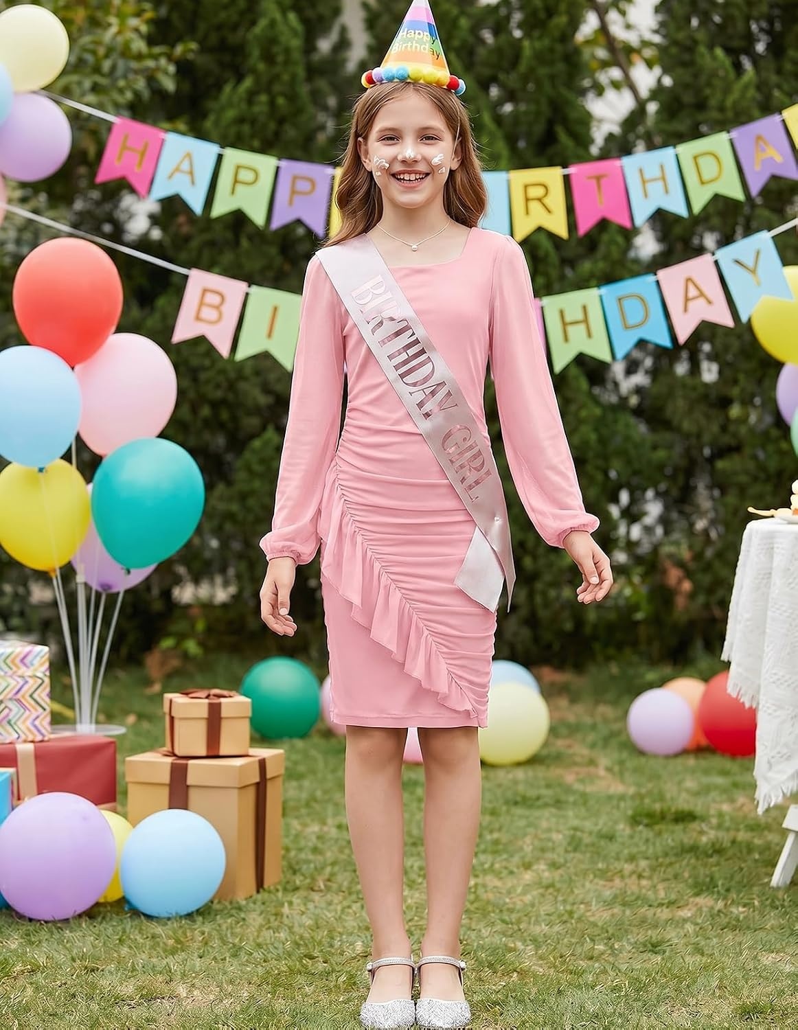 image:imageGRACE KARIN Girls Bodycon Dress Teen School Party Formal Ruffle Ruched Long Sleeve Fitted Dance Dresses for 714 YearsPink