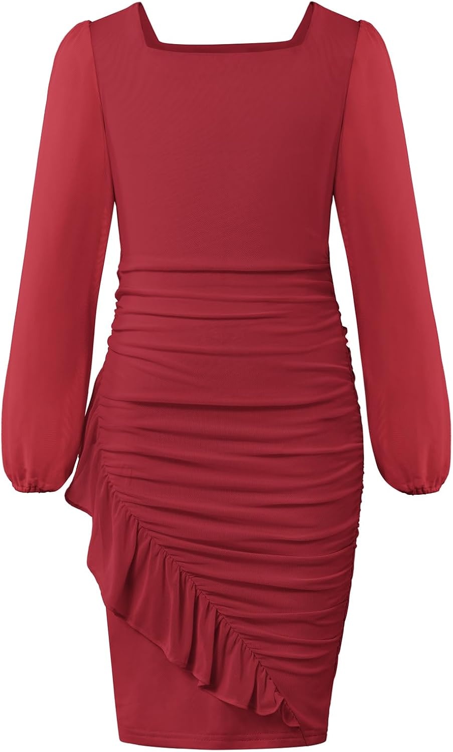 image:imageGRACE KARIN Girls Bodycon Dress Teen School Party Formal Ruffle Ruched Long Sleeve Fitted Dance Dresses for 714 YearsWine Red