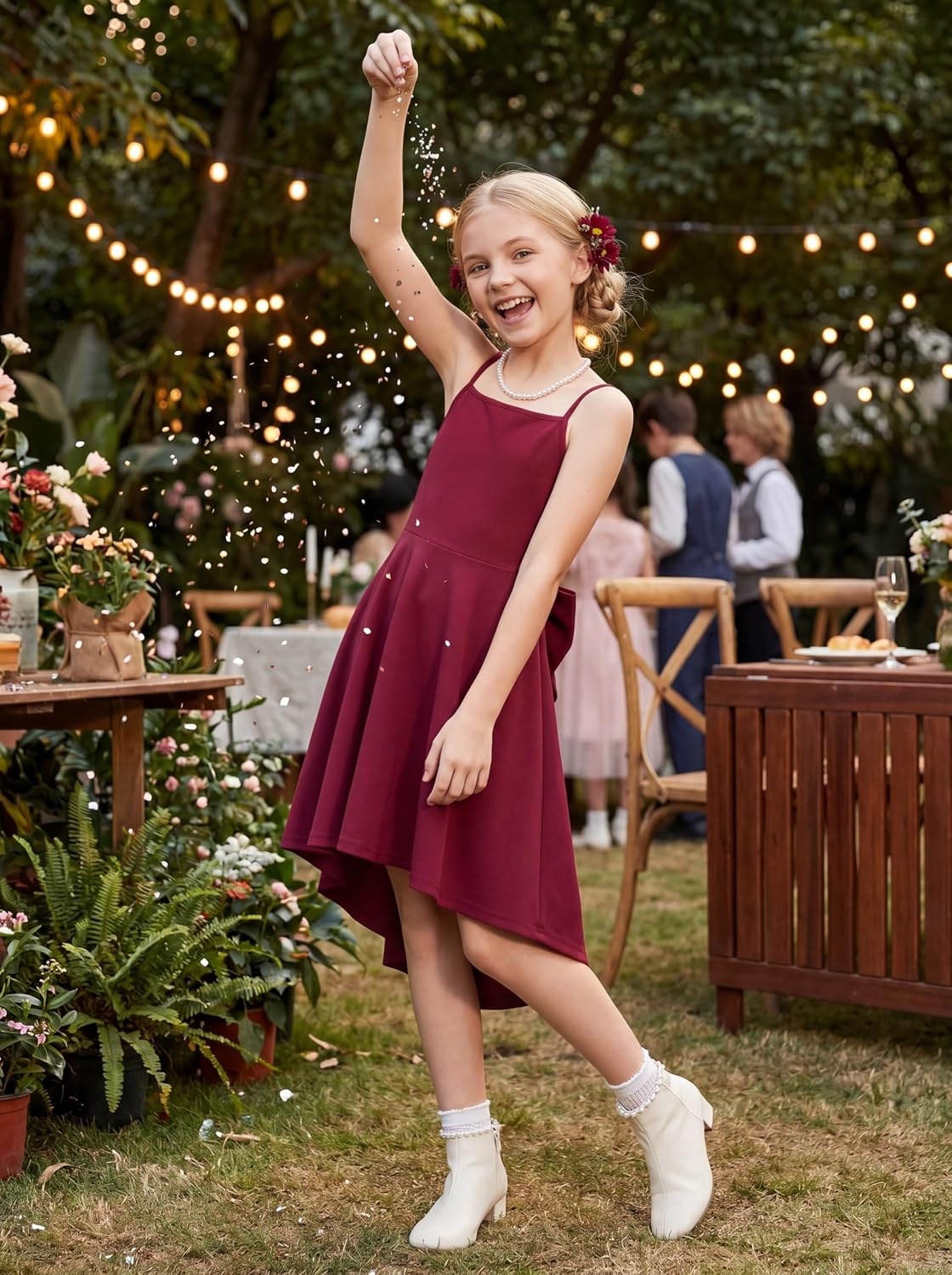 image:imageGRACE KARIN Girls Formal Party Dress Bow Back High Low Birthday Graduation Dance Flower Girl Bridesmaid Wedding 714Burgundy