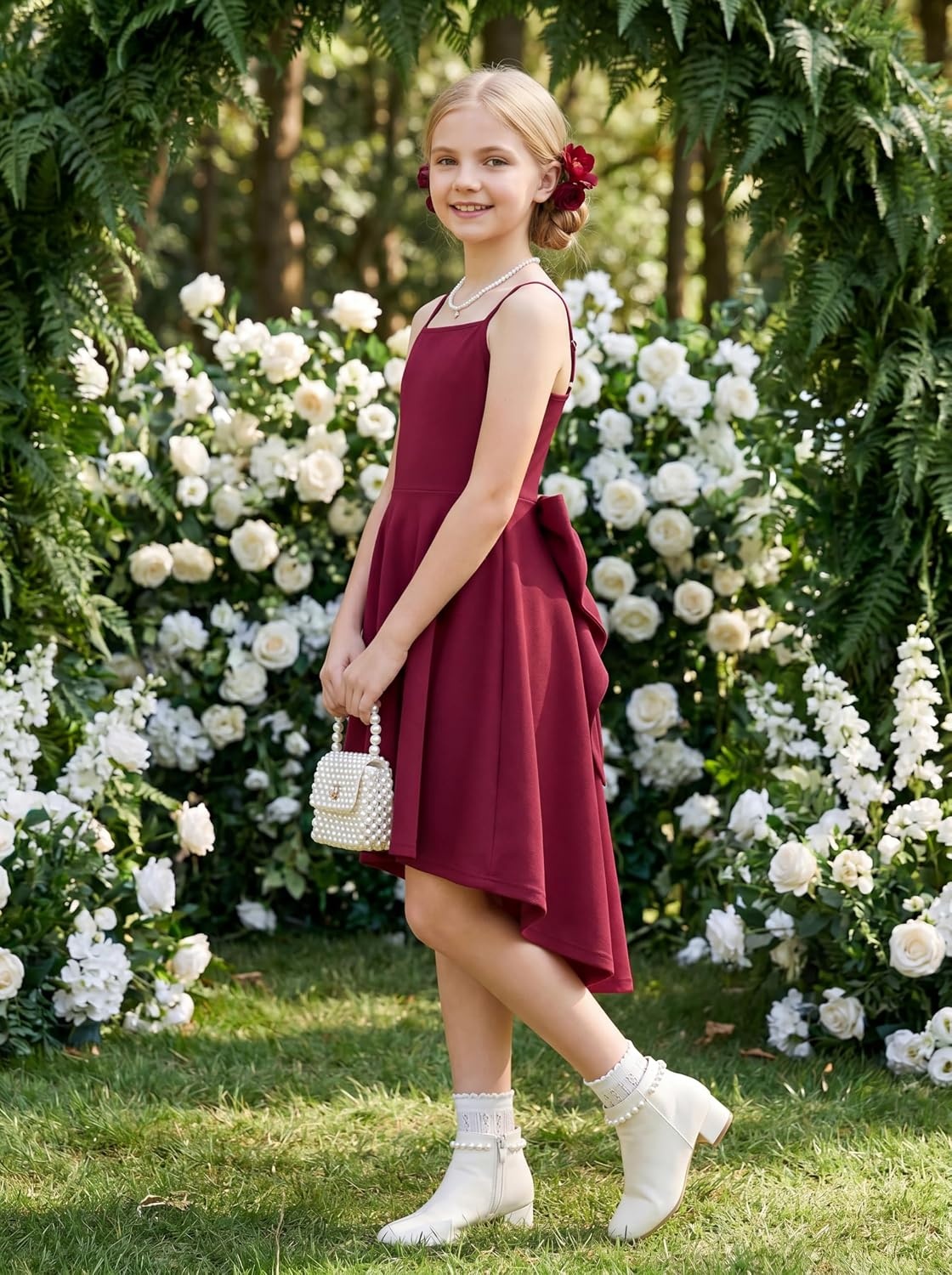 image:imageGRACE KARIN Girls Formal Party Dress Bow Back High Low Birthday Graduation Dance Flower Girl Bridesmaid Wedding 714Burgundy