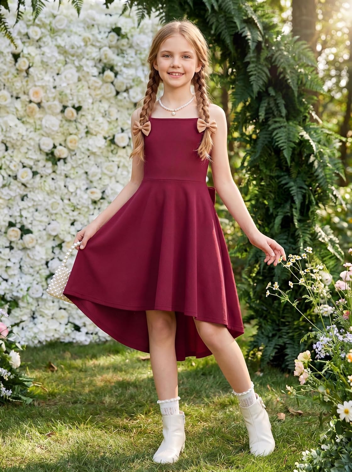 image:imageGRACE KARIN Girls Formal Party Dress Bow Back High Low Birthday Graduation Dance Flower Girl Bridesmaid Wedding 714Burgundy