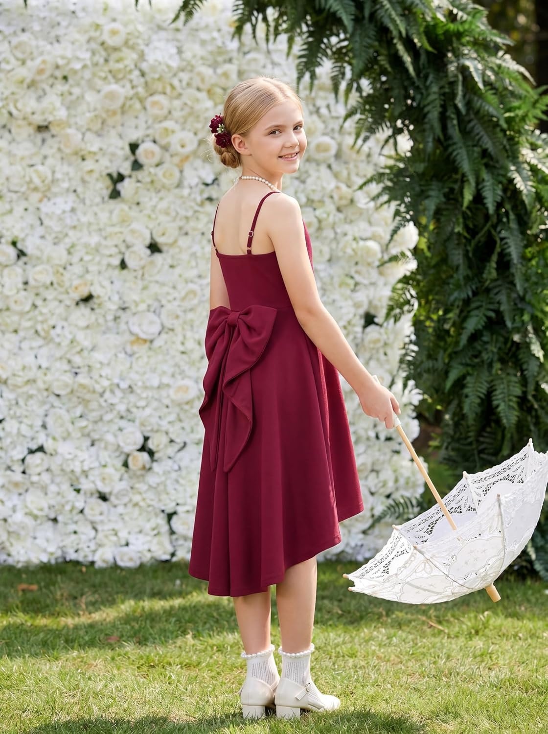 image:imageGRACE KARIN Girls Formal Party Dress Bow Back High Low Birthday Graduation Dance Flower Girl Bridesmaid Wedding 714Burgundy