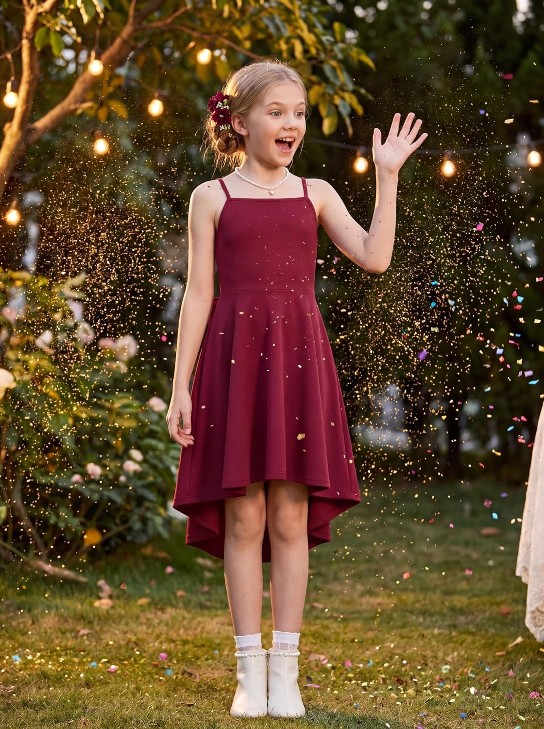 image:imageGRACE KARIN Girls Formal Party Dress Bow Back High Low Birthday Graduation Dance Flower Girl Bridesmaid Wedding 714Burgundy