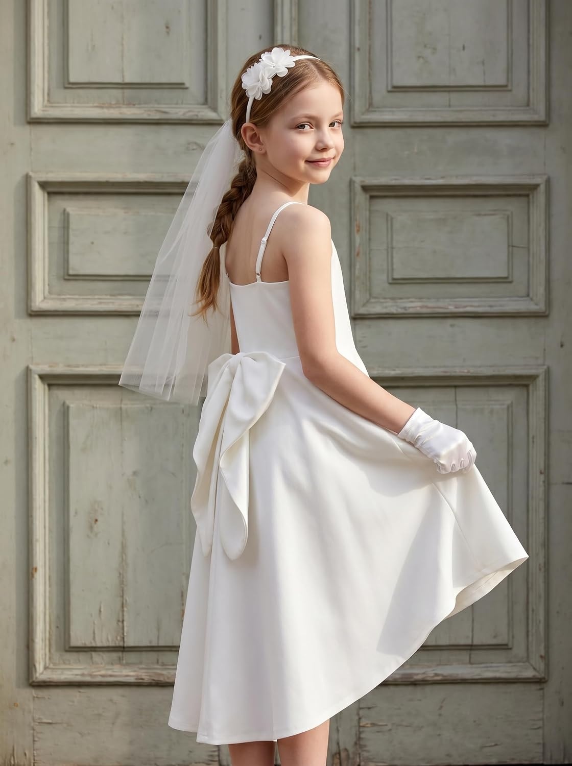 image:imageGRACE KARIN Girls Formal Party Dress Bow Back High Low Birthday Graduation Dance Flower Girl Bridesmaid Wedding 714Ivory