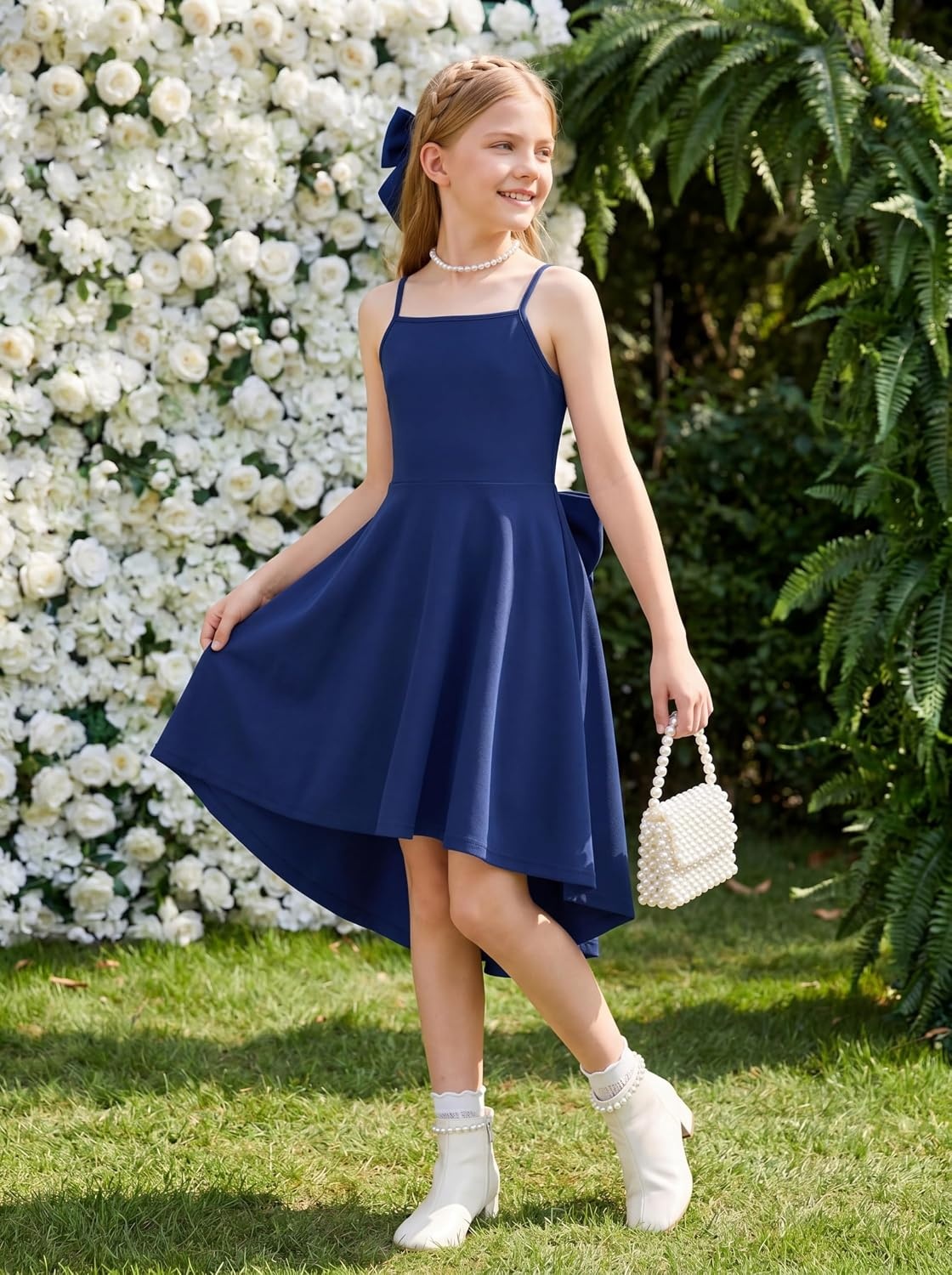 image:imageGRACE KARIN Girls Formal Party Dress Bow Back High Low Birthday Graduation Dance Flower Girl Bridesmaid Wedding 714Navy