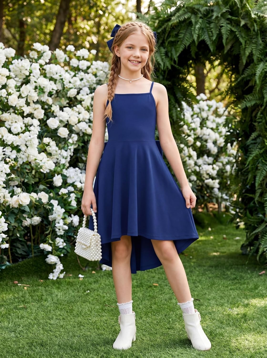 image:imageGRACE KARIN Girls Formal Party Dress Bow Back High Low Birthday Graduation Dance Flower Girl Bridesmaid Wedding 714Navy