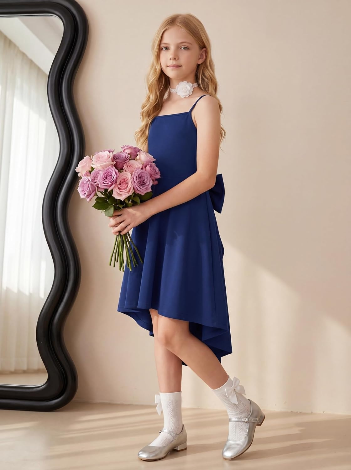 image:imageGRACE KARIN Girls Formal Party Dress Bow Back High Low Birthday Graduation Dance Flower Girl Bridesmaid Wedding 714Navy
