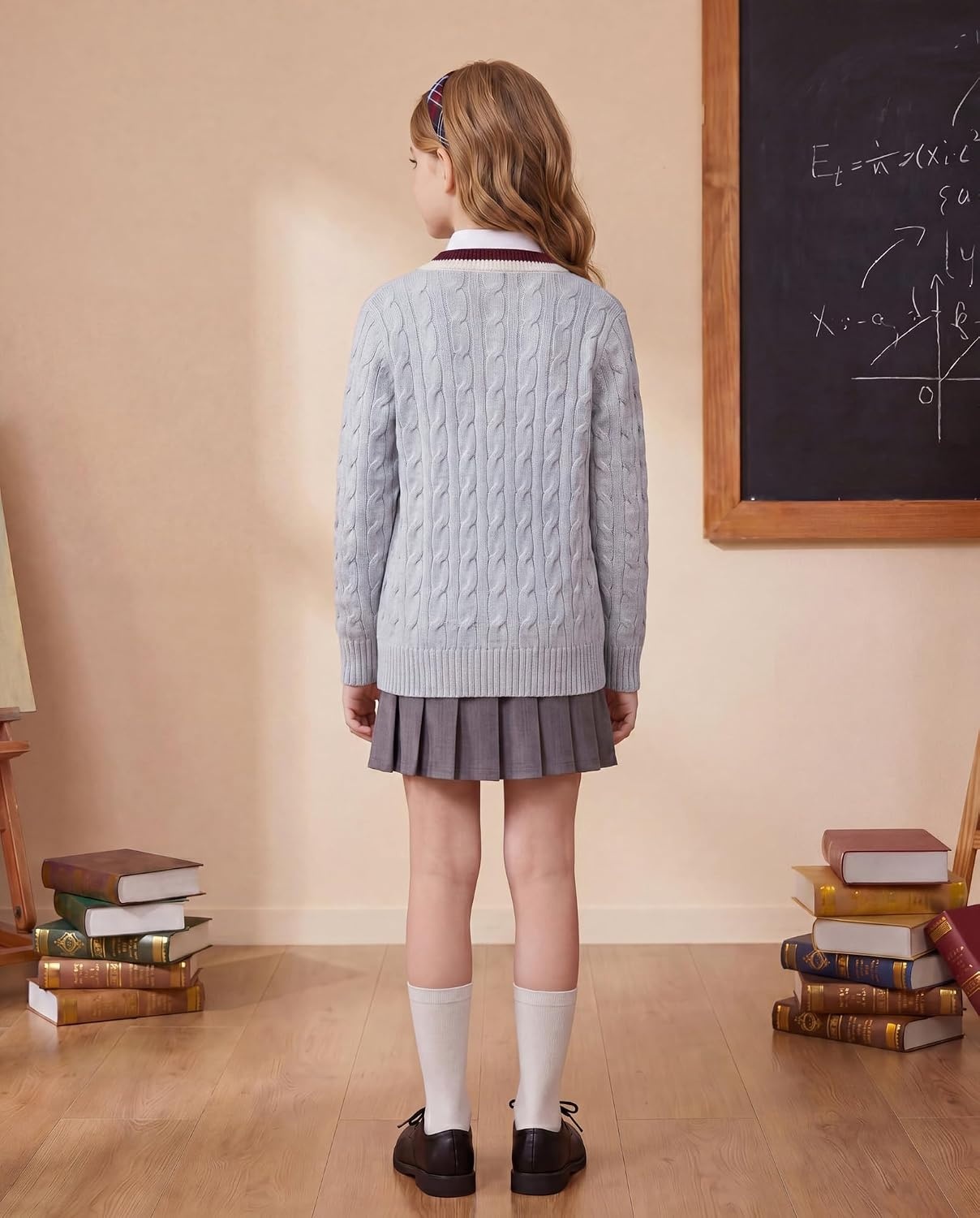 image:imageGRACE KARIN Girls Sweater Cardigan Uniform V Neck Button Knit Fall Kid Jacket Size 614Light Gray