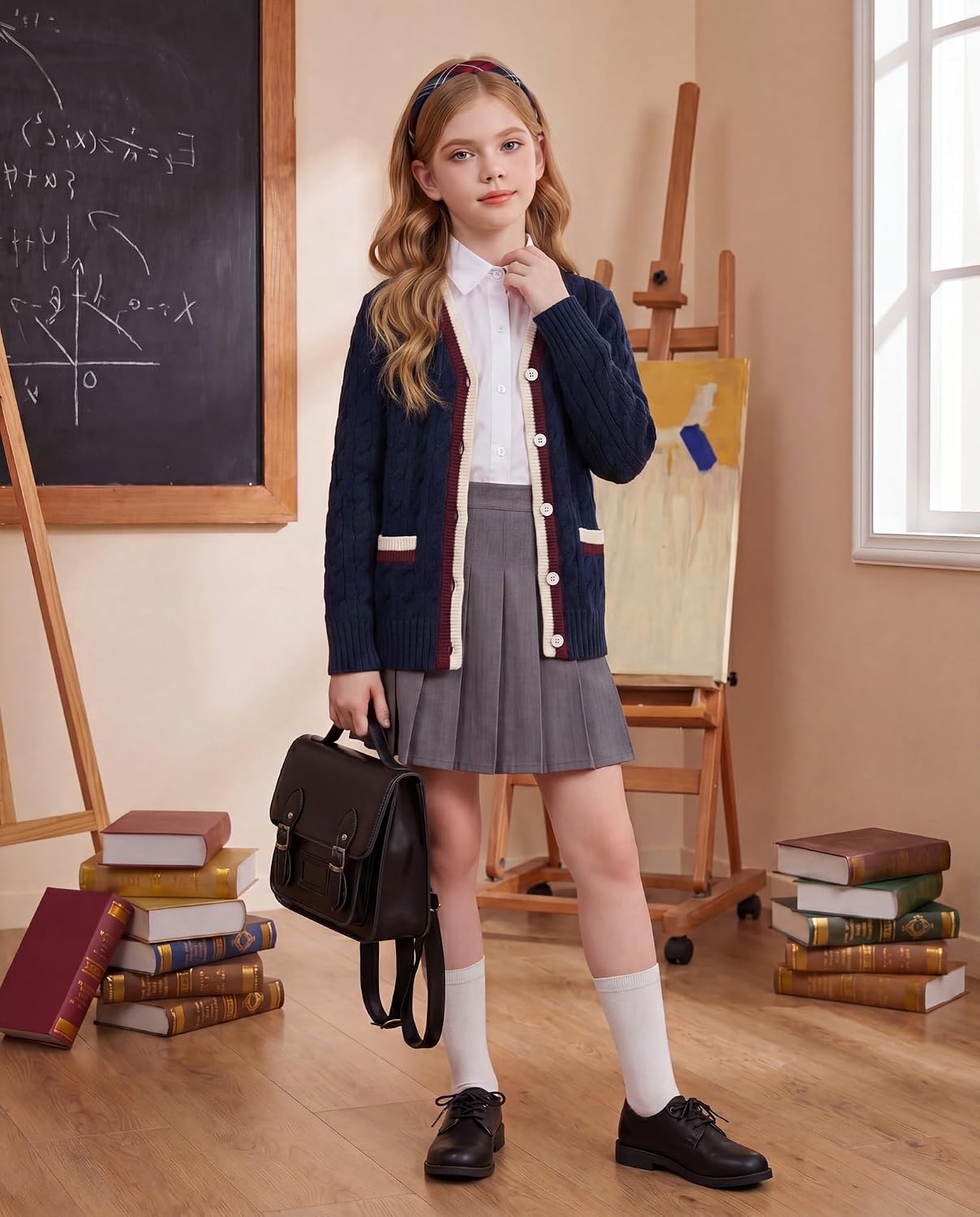 image:imageGRACE KARIN Girls Sweater Cardigan Uniform V Neck Button Knit Fall Kid Jacket Size 614Navy Blue