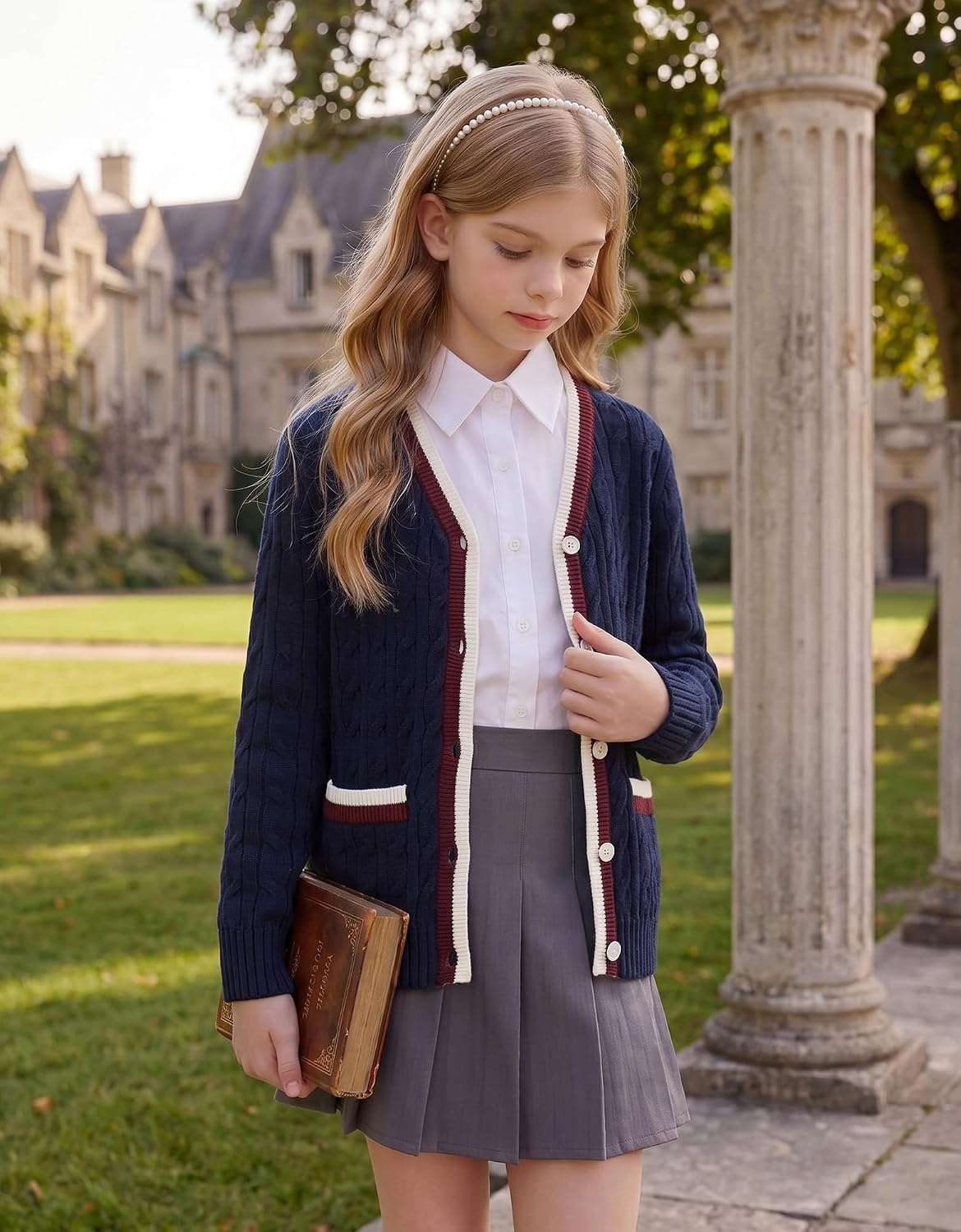 image:imageGRACE KARIN Girls Sweater Cardigan Uniform V Neck Button Knit Fall Kid Jacket Size 614Navy Blue