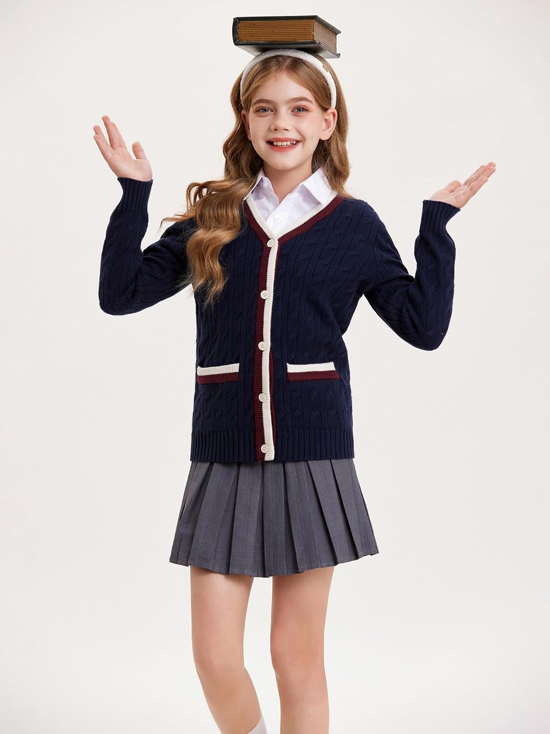 image:imageGRACE KARIN Girls Sweater Cardigan Uniform V Neck Button Knit Fall Kid Jacket Size 614Navy Blue