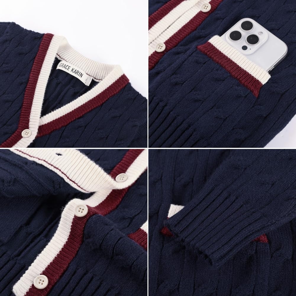 image:imageGRACE KARIN Girls Sweater Cardigan Uniform V Neck Button Knit Fall Kid Jacket Size 614Navy Blue