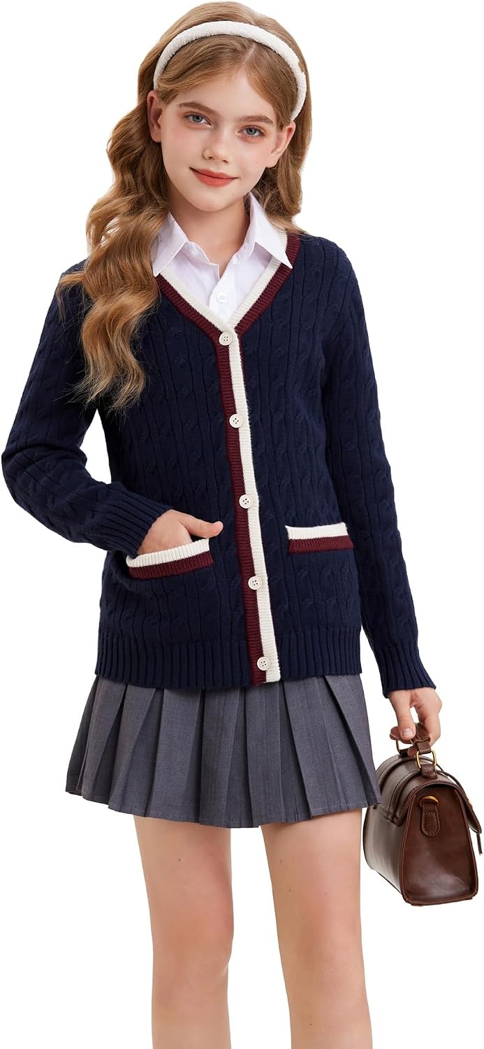 image:imageGRACE KARIN Girls Sweater Cardigan Uniform V Neck Button Knit Fall Kid Jacket Size 614Navy Blue