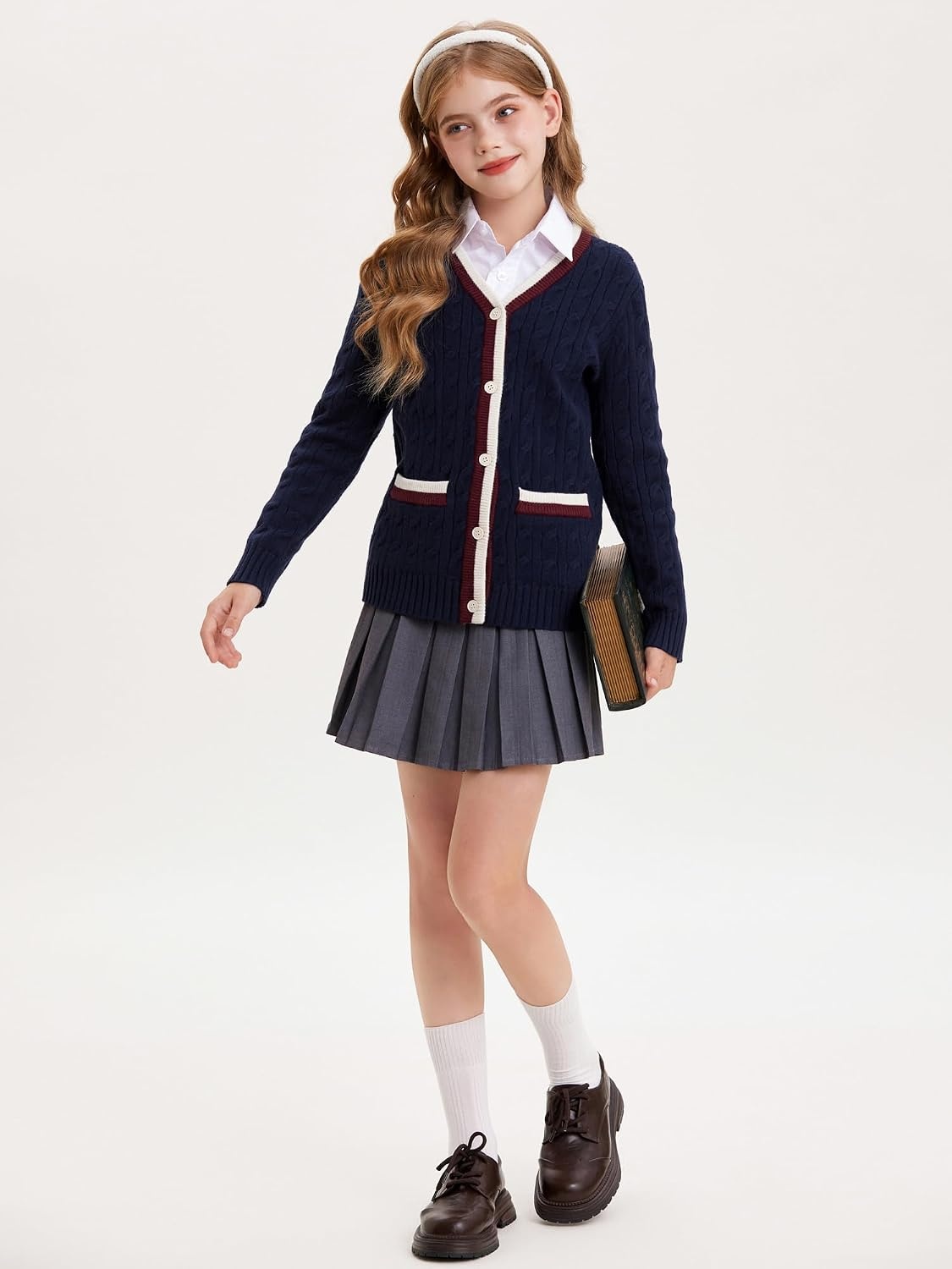 image:imageGRACE KARIN Girls Sweater Cardigan Uniform V Neck Button Knit Fall Kid Jacket Size 614Navy Blue