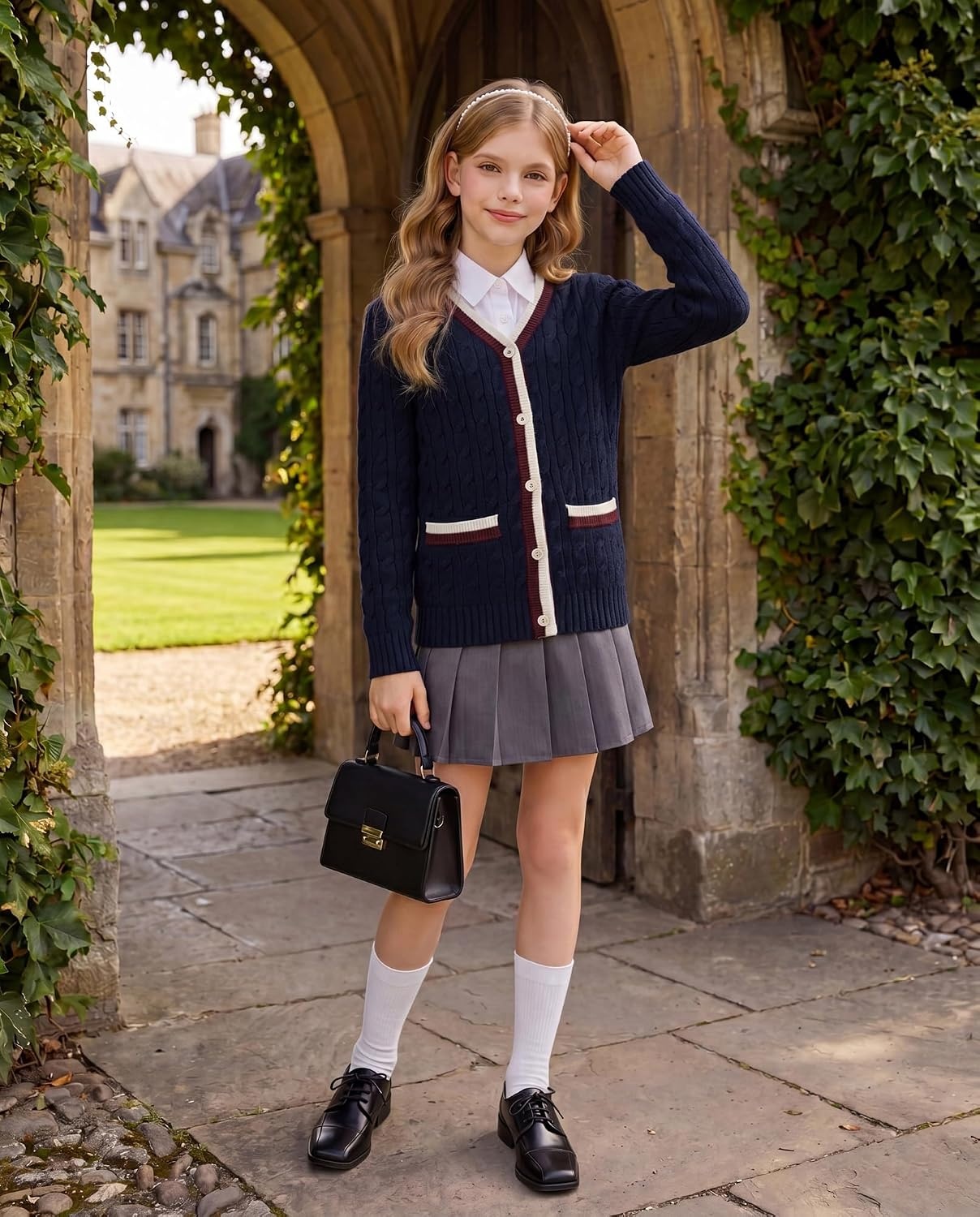 image:imageGRACE KARIN Girls Sweater Cardigan Uniform V Neck Button Knit Fall Kid Jacket Size 614Navy Blue