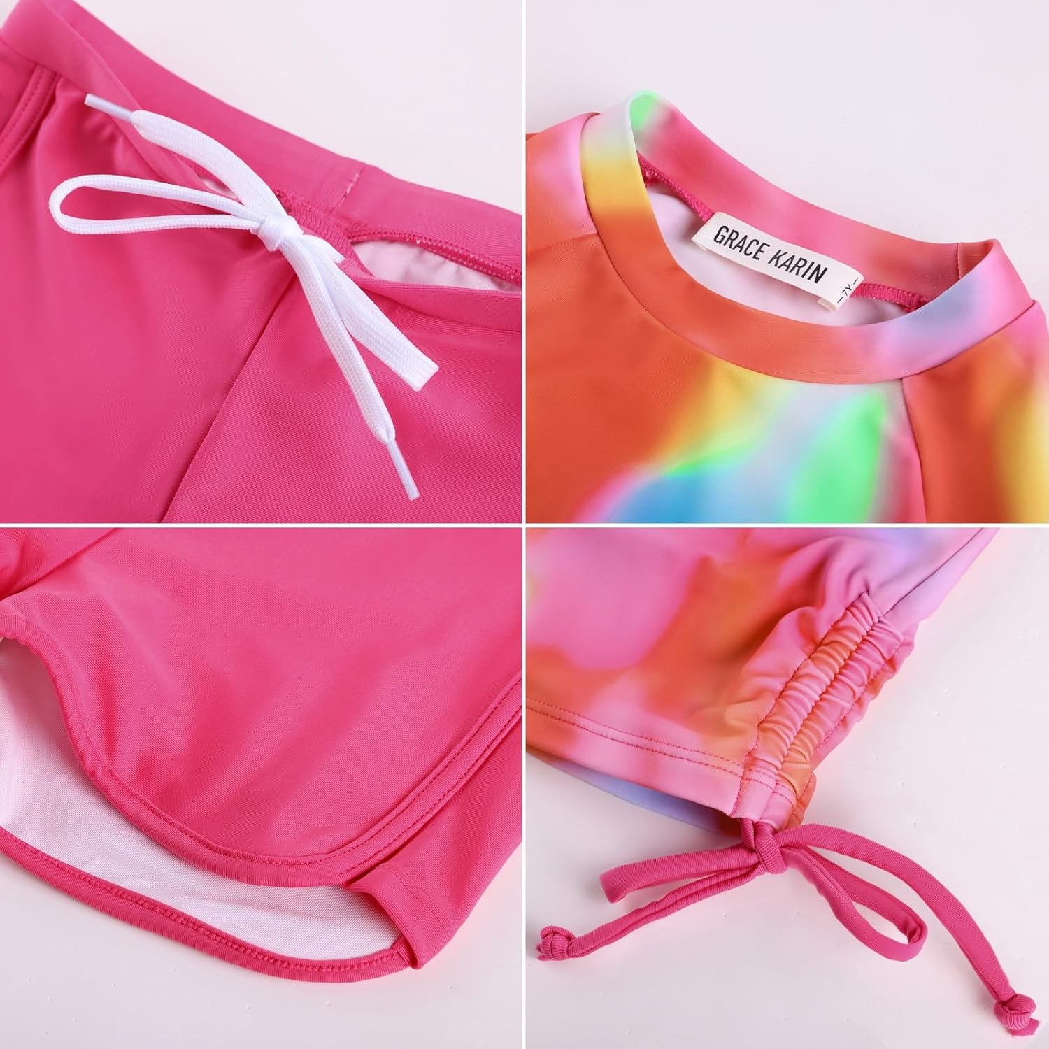 image:imageGRACE KARIN Girls Swimsuit Rash Guard Set Two Piece Long Sleeve Beach Summer Vacation Swimwear 714YOrange Blended Blossom