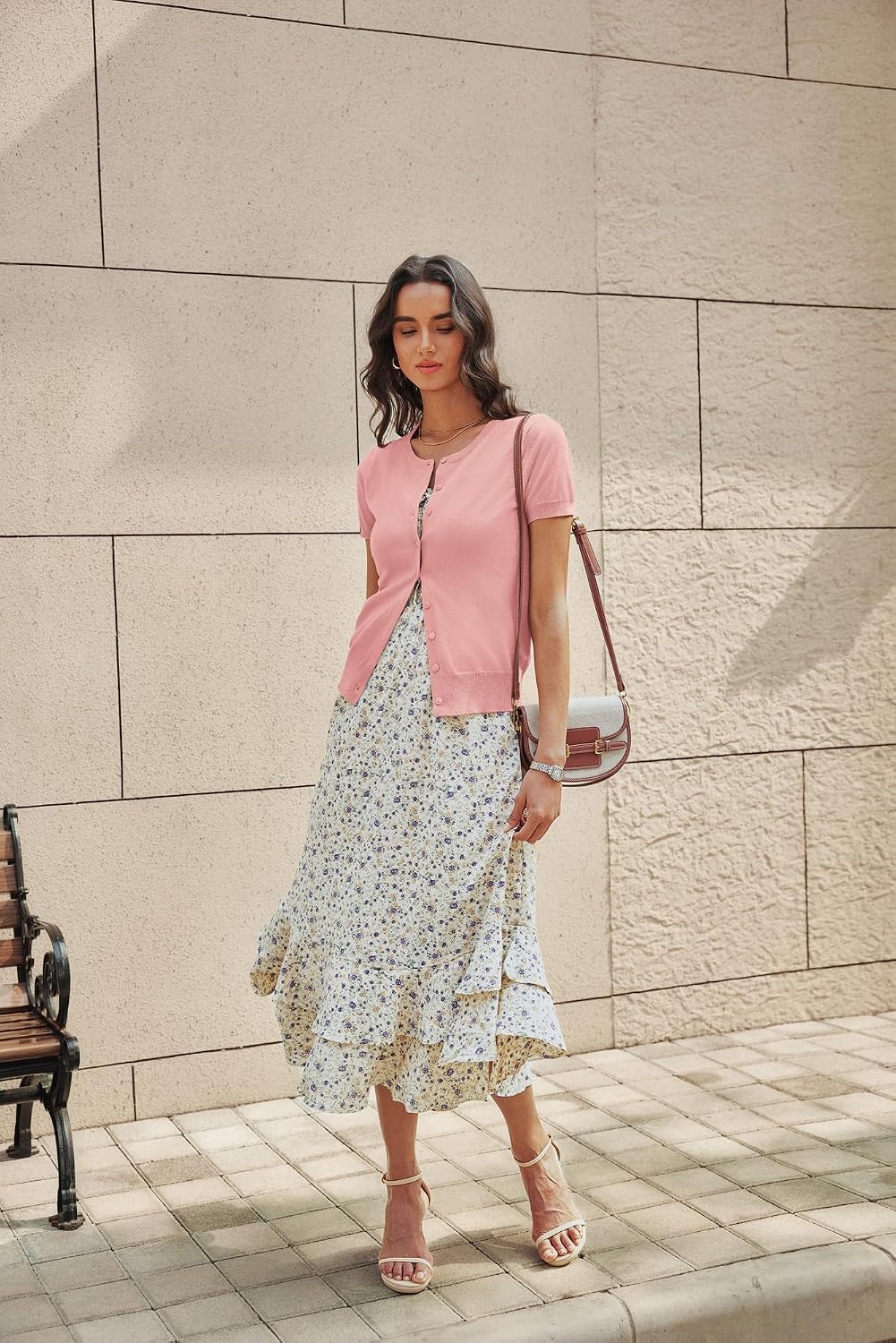 image:imageGRACE KARIN Short Sleeve Cardigan Summer Button up Sweaters for Women Lightweight Crew Neck Casual OutfitsLight Pink1