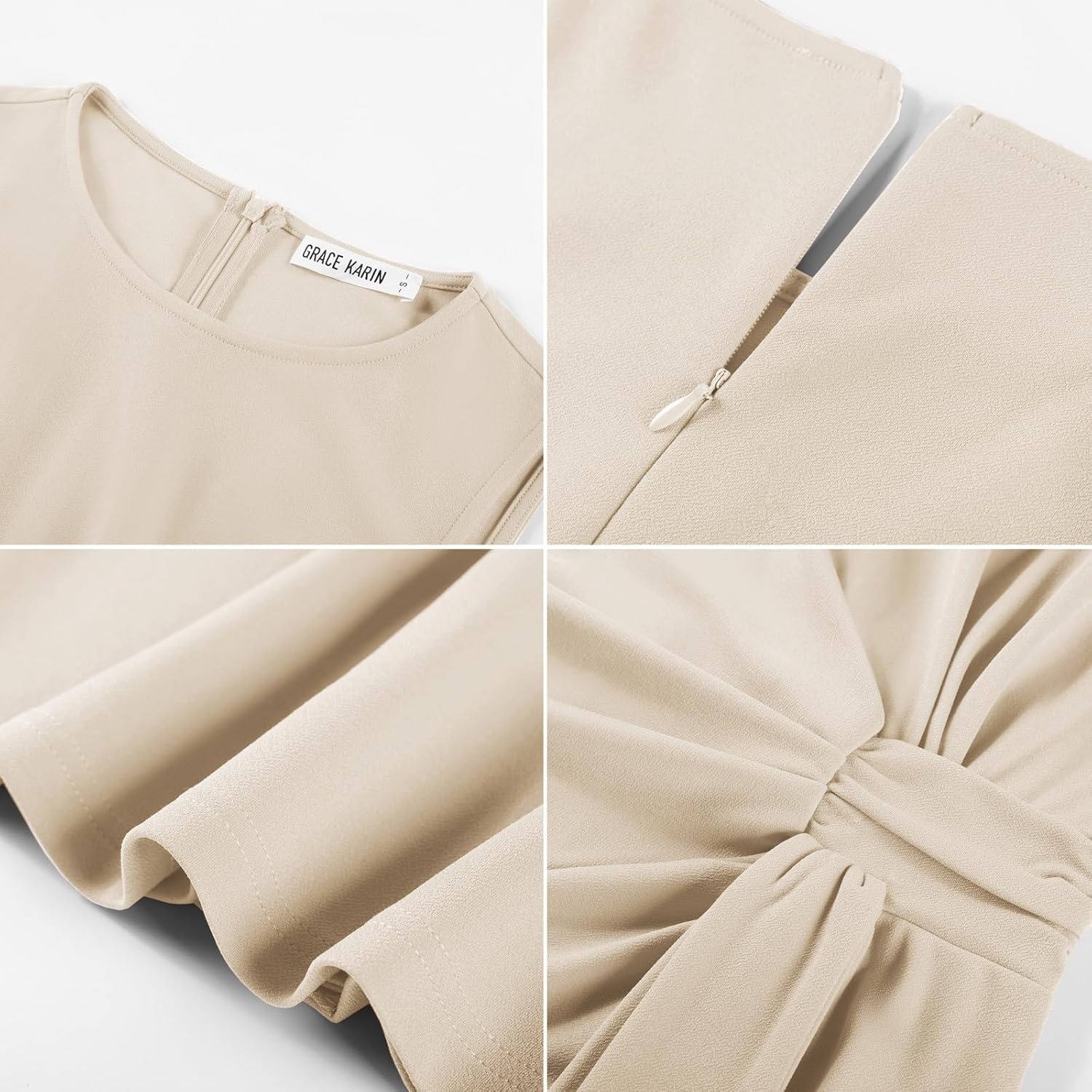 image:imageGRACE KARIN Women Bodycon Work DressChurch Pencil Business DressesSleeveless Sheath Cocktail Dresses Knee LengthApricot