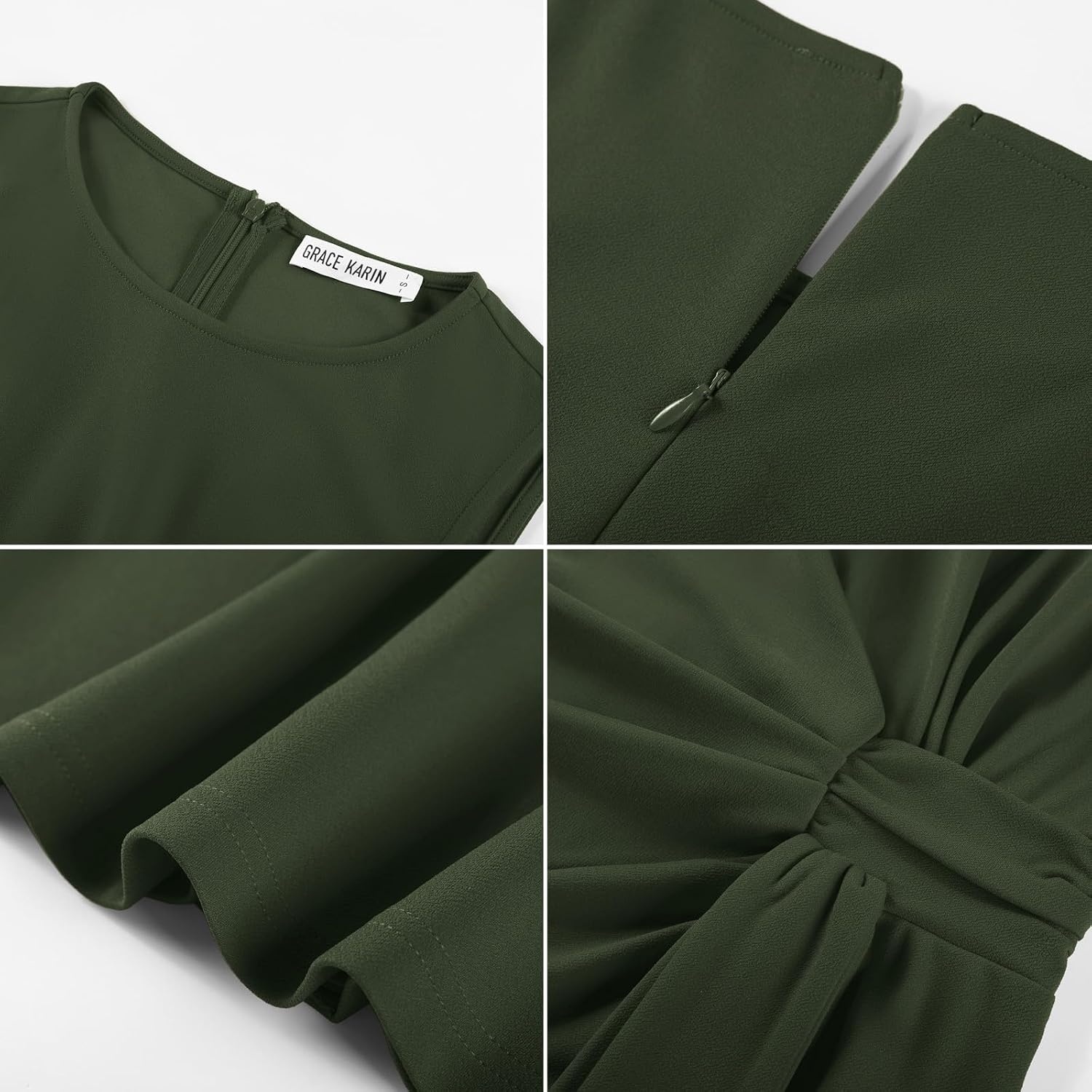 image:imageGRACE KARIN Women Bodycon Work DressChurch Pencil Business DressesSleeveless Sheath Cocktail Dresses Knee LengthArmy Green