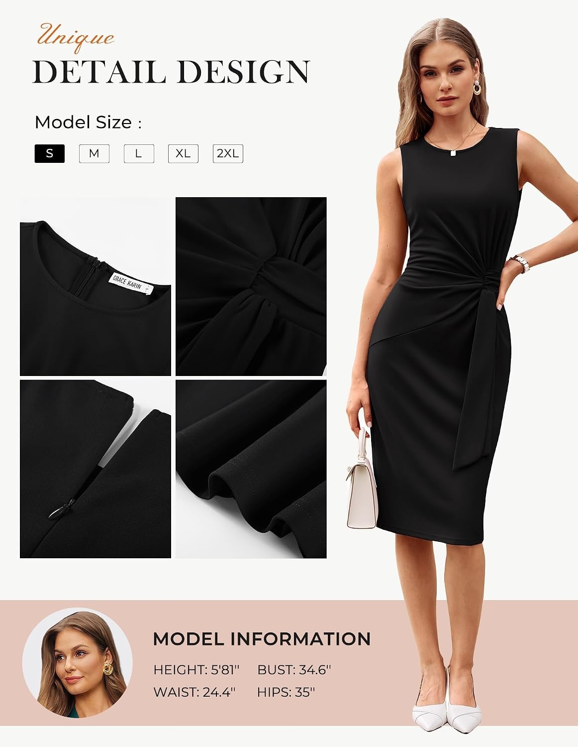 image:imageGRACE KARIN Women Bodycon Work DressChurch Pencil Business DressesSleeveless Sheath Cocktail Dresses Knee LengthBlack