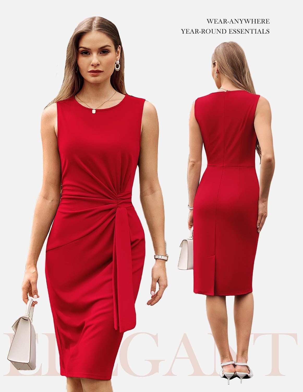 image:imageGRACE KARIN Women Bodycon Work DressChurch Pencil Business DressesSleeveless Sheath Cocktail Dresses Knee LengthBright Red