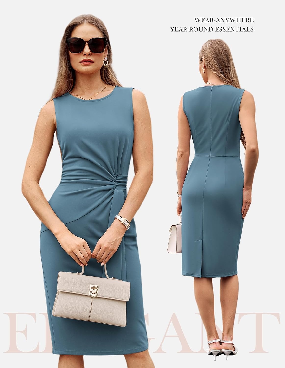 image:imageGRACE KARIN Women Bodycon Work DressChurch Pencil Business DressesSleeveless Sheath Cocktail Dresses Knee LengthDark Gray Blue