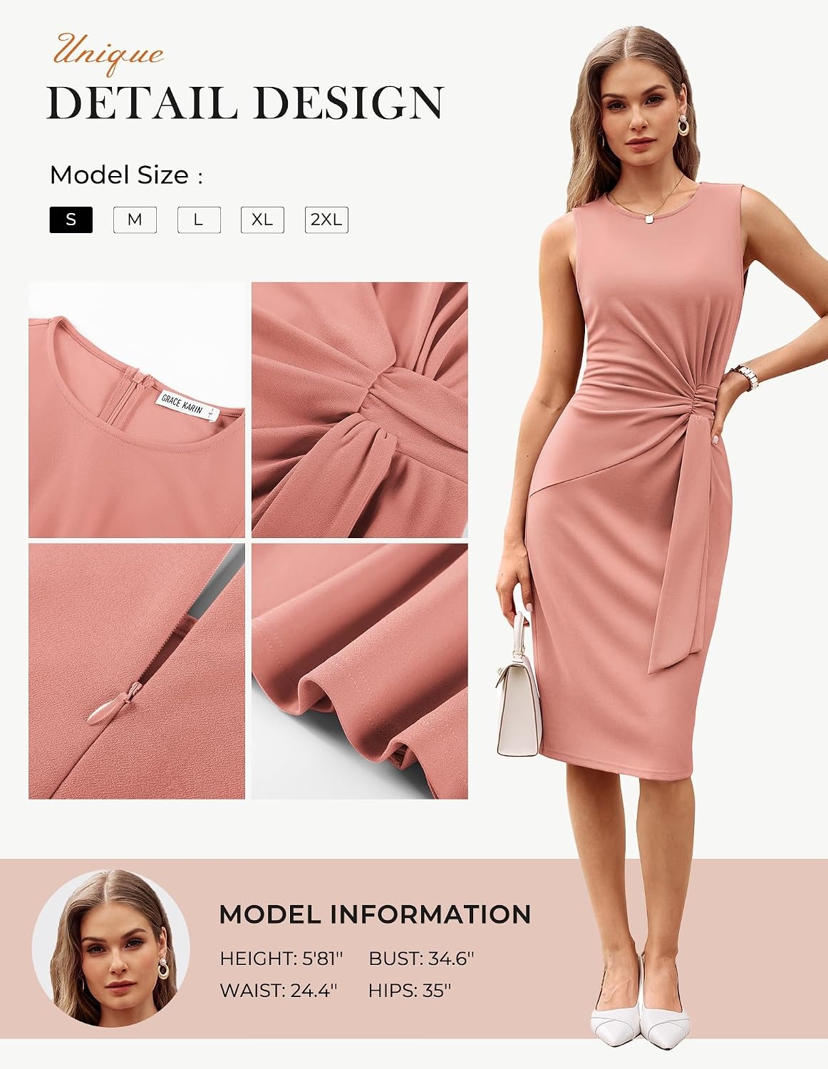 image:imageGRACE KARIN Women Bodycon Work DressChurch Pencil Business DressesSleeveless Sheath Cocktail Dresses Knee LengthDark Pink