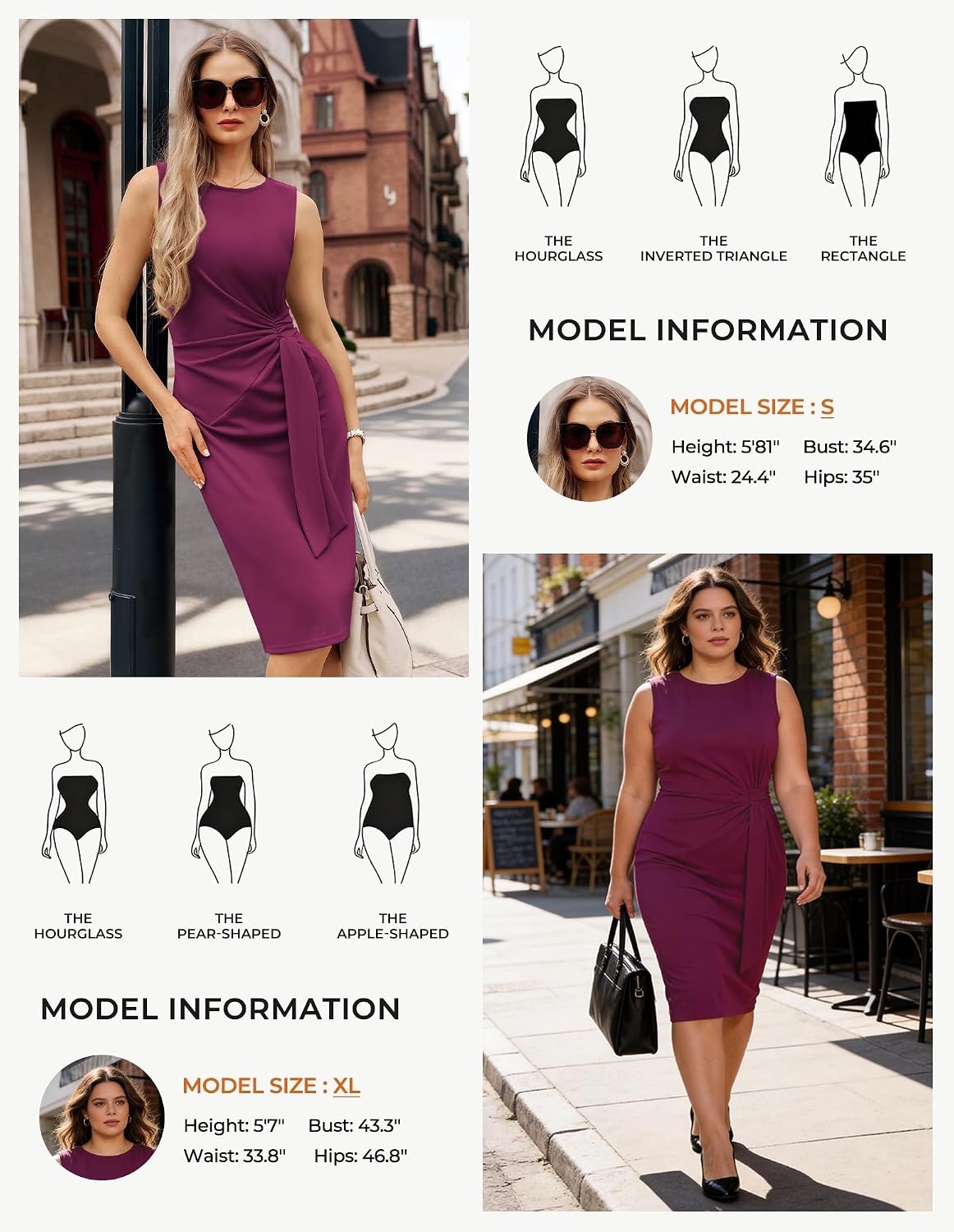 image:imageGRACE KARIN Women Bodycon Work DressChurch Pencil Business DressesSleeveless Sheath Cocktail Dresses Knee LengthRose Purple