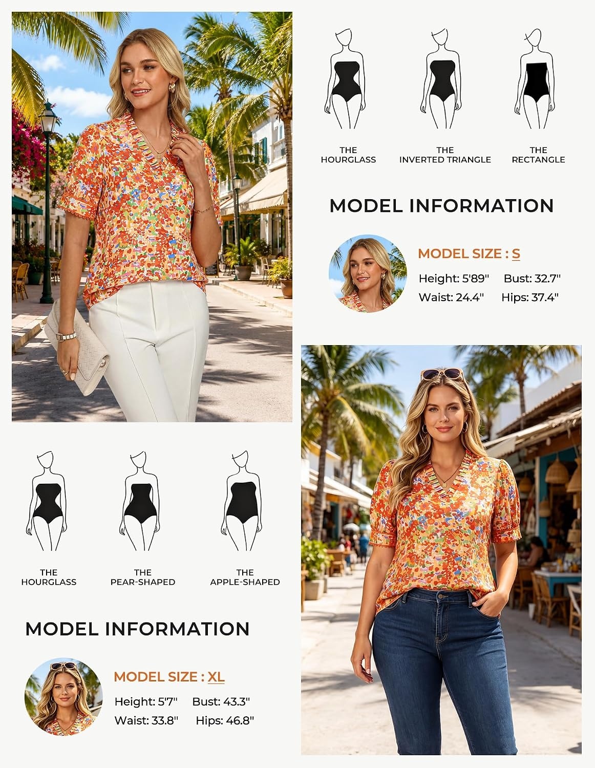 image:imageGRACE KARIN Women Boho Floral Tops Summer Puff Short Sleeve Dressy Casual Shirts 2026 Spring V Neck Vacation Work BlouseOrange