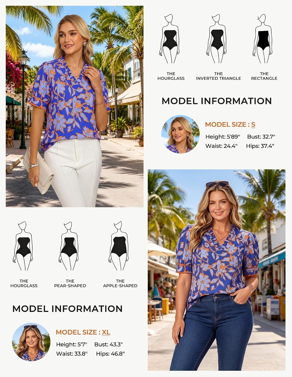 image:imageGRACE KARIN Women Boho Floral Tops Summer Puff Short Sleeve Dressy Casual Shirts 2026 Spring V Neck Vacation Work BlouseOrange Blue