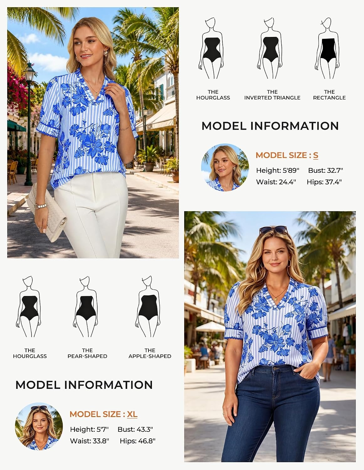 image:imageGRACE KARIN Women Boho Floral Tops Summer Puff Short Sleeve Dressy Casual Shirts 2026 Spring V Neck Vacation Work BlouseStriped Blue