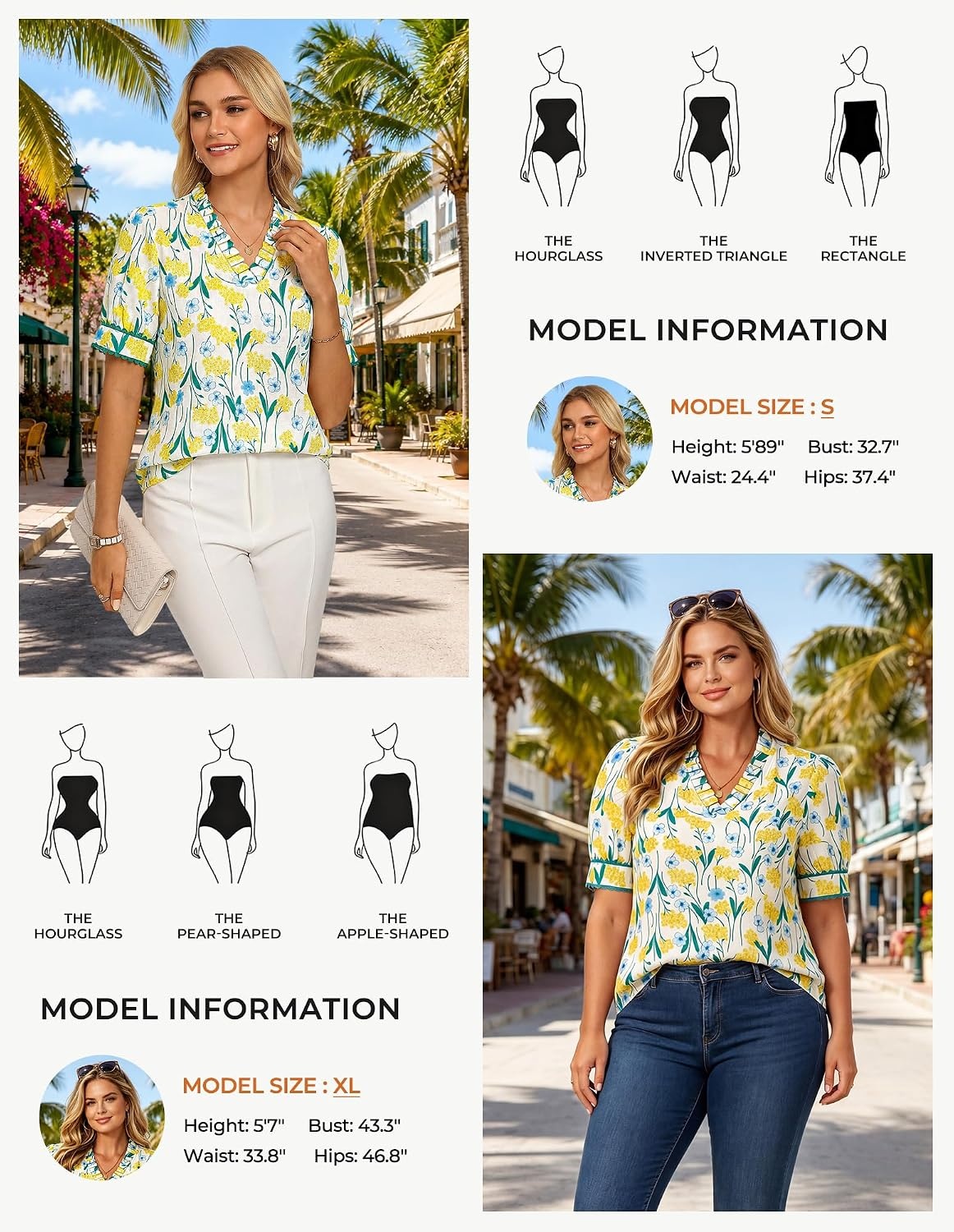 image:imageGRACE KARIN Women Boho Floral Tops Summer Puff Short Sleeve Dressy Casual Shirts 2026 Spring V Neck Vacation Work BlouseYellow Floral