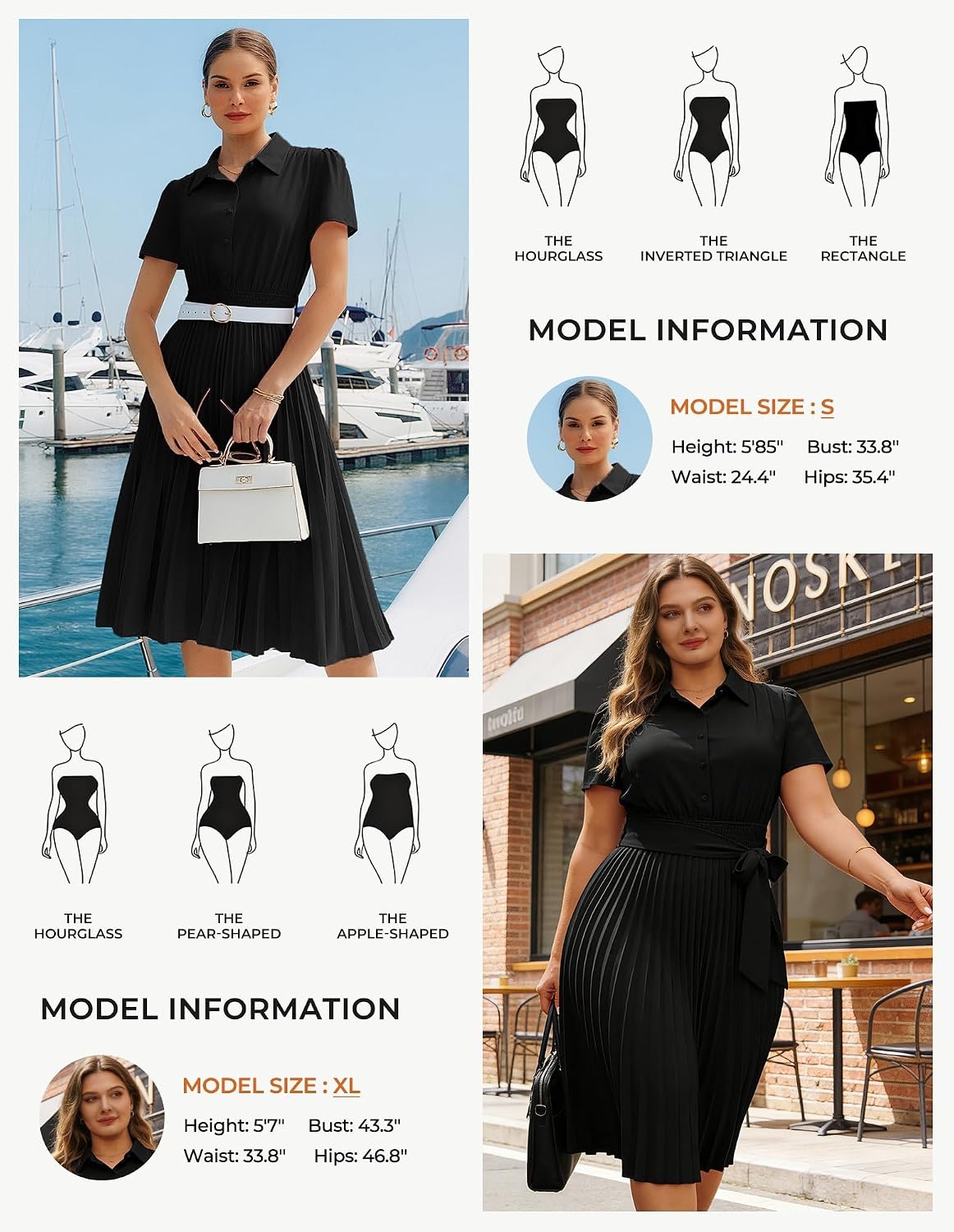 image:imageGRACE KARIN Womens 2026 Summer Midi Work Dress Short Sleeve Button Shirt Dresses A Line Pleated Belt Business Casual DressesBlack