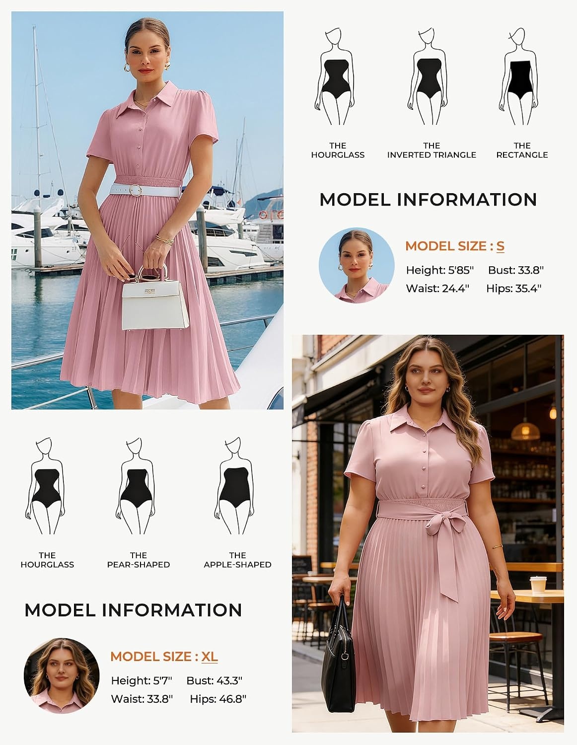 image:imageGRACE KARIN Womens 2026 Summer Midi Work Dress Short Sleeve Button Shirt Dresses A Line Pleated Belt Business Casual DressesLight Pink