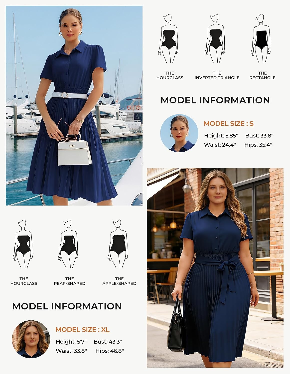 image:imageGRACE KARIN Womens 2026 Summer Midi Work Dress Short Sleeve Button Shirt Dresses A Line Pleated Belt Business Casual DressesNavy Blue