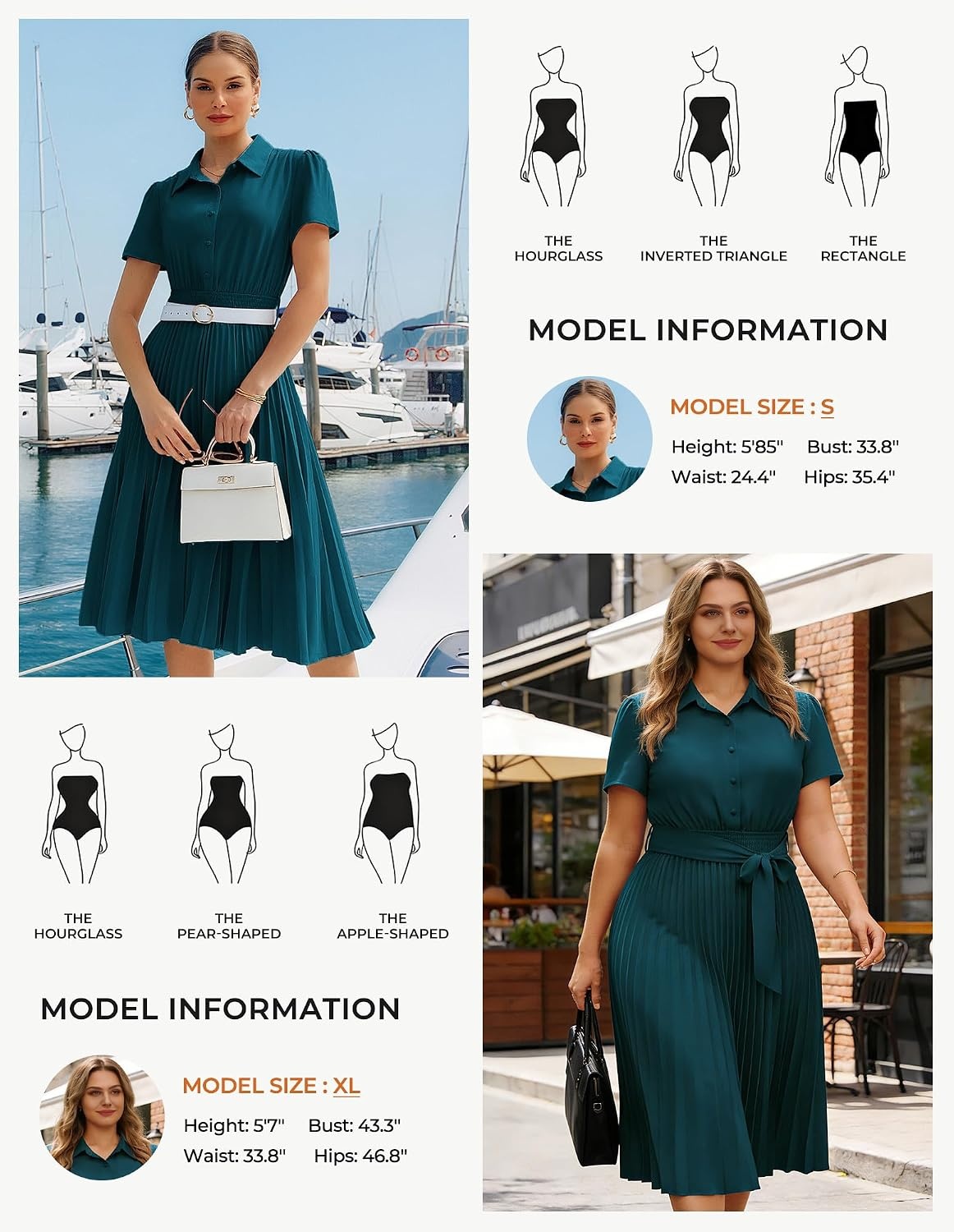 image:imageGRACE KARIN Womens 2026 Summer Midi Work Dress Short Sleeve Button Shirt Dresses A Line Pleated Belt Business Casual DressesPeacock Blue