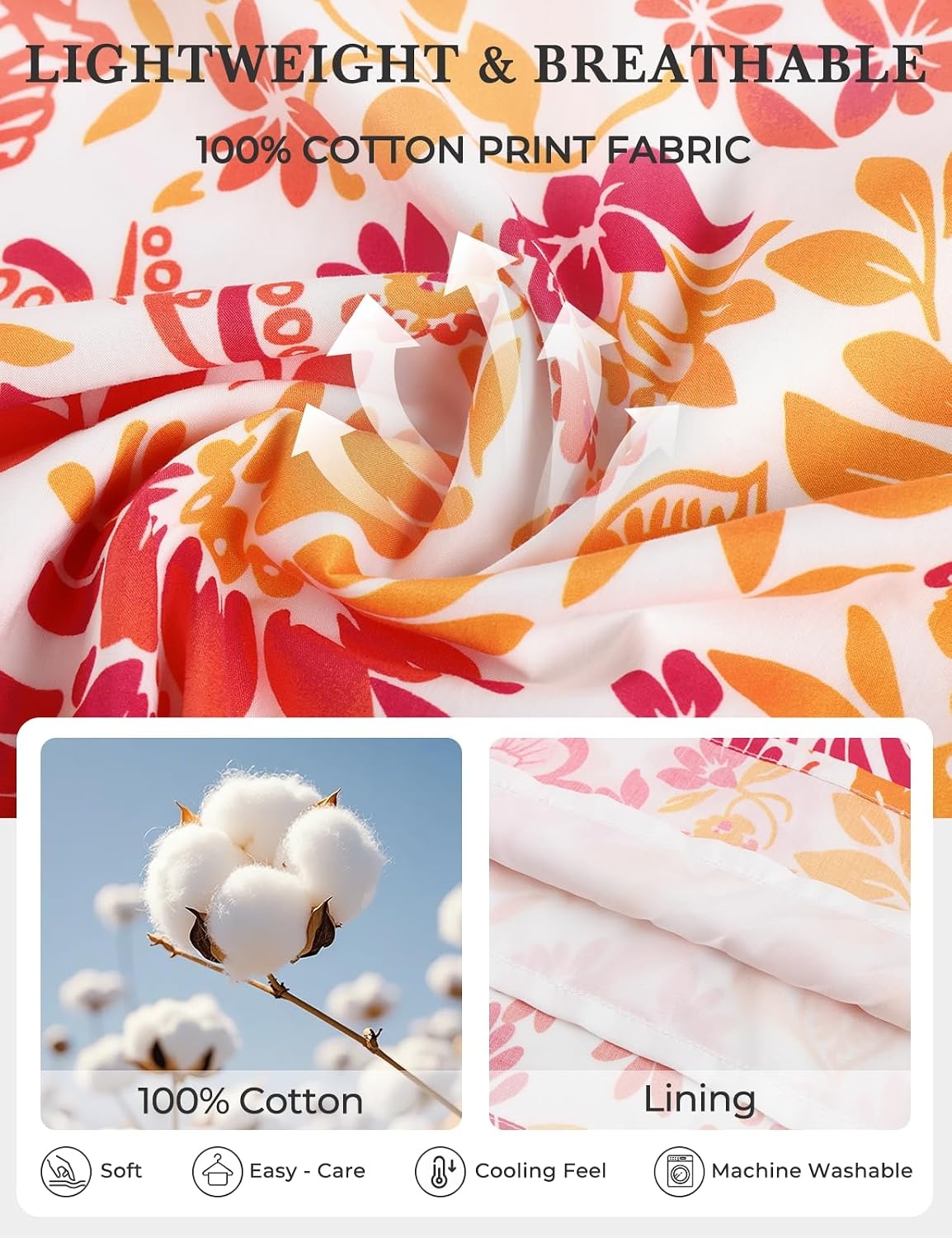 image:imageGRACE KARIN Womens Boho Tops Summer Spring Cotton Floral Blouses Short Sleeve Print Shirts V Neck Beach Vacation Clothes 2026Orange Red Floral