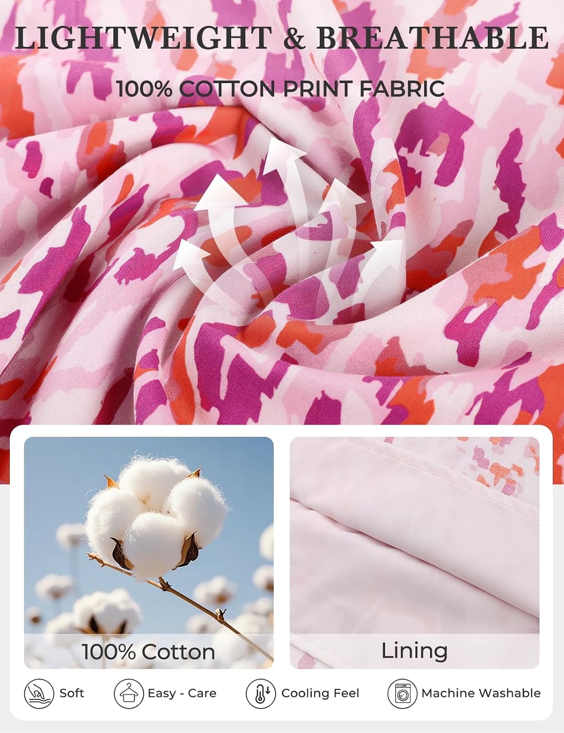 image:imageGRACE KARIN Womens Boho Tops Summer Spring Cotton Floral Blouses Short Sleeve Print Shirts V Neck Beach Vacation Clothes 2026Pink Wave Floral