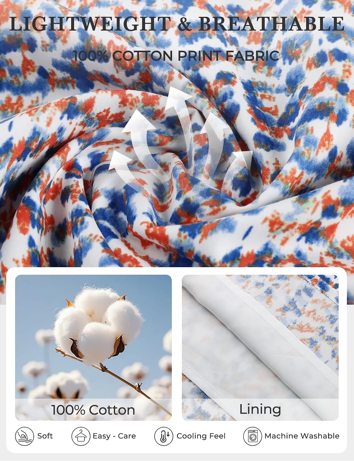image:imageGRACE KARIN Womens Boho Tops Summer Spring Cotton Floral Blouses Short Sleeve Print Shirts V Neck Beach Vacation Clothes 2026White Blue Orange Floral