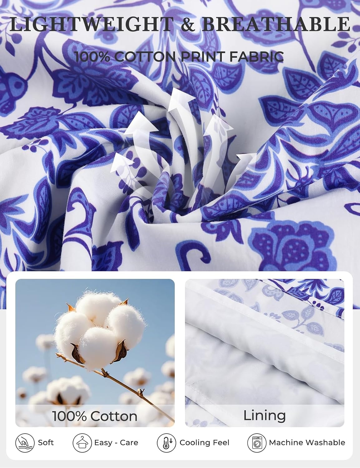 image:imageGRACE KARIN Womens Boho Tops Summer Spring Cotton Floral Blouses Short Sleeve Print Shirts V Neck Beach Vacation Clothes 2026White Navy Blue Floral