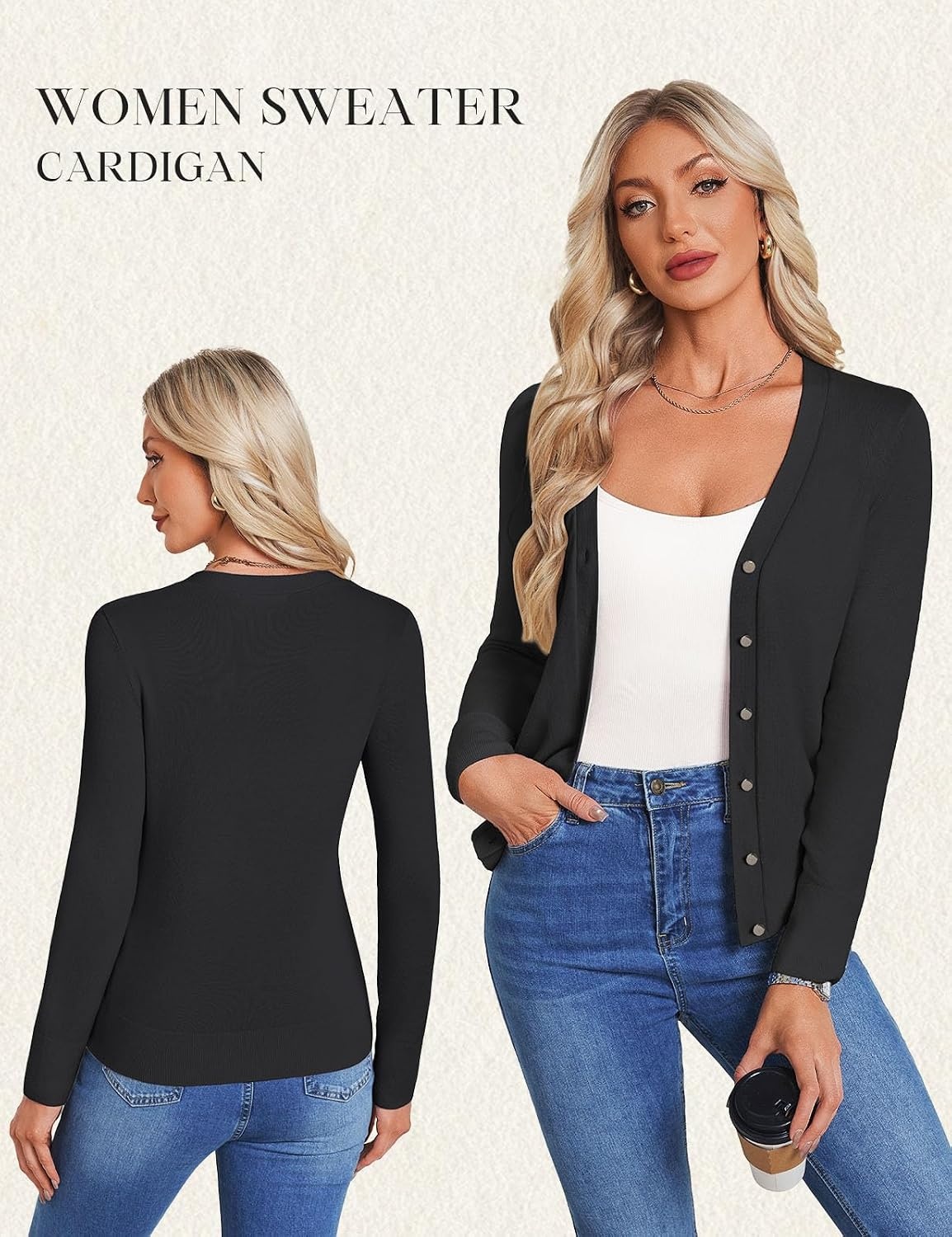 image:imageGRACE KARIN Womens Long Sleeve V Neck Button Down Cardigan Sweaters Lightweight Summer Business Casual OutfitsBlack