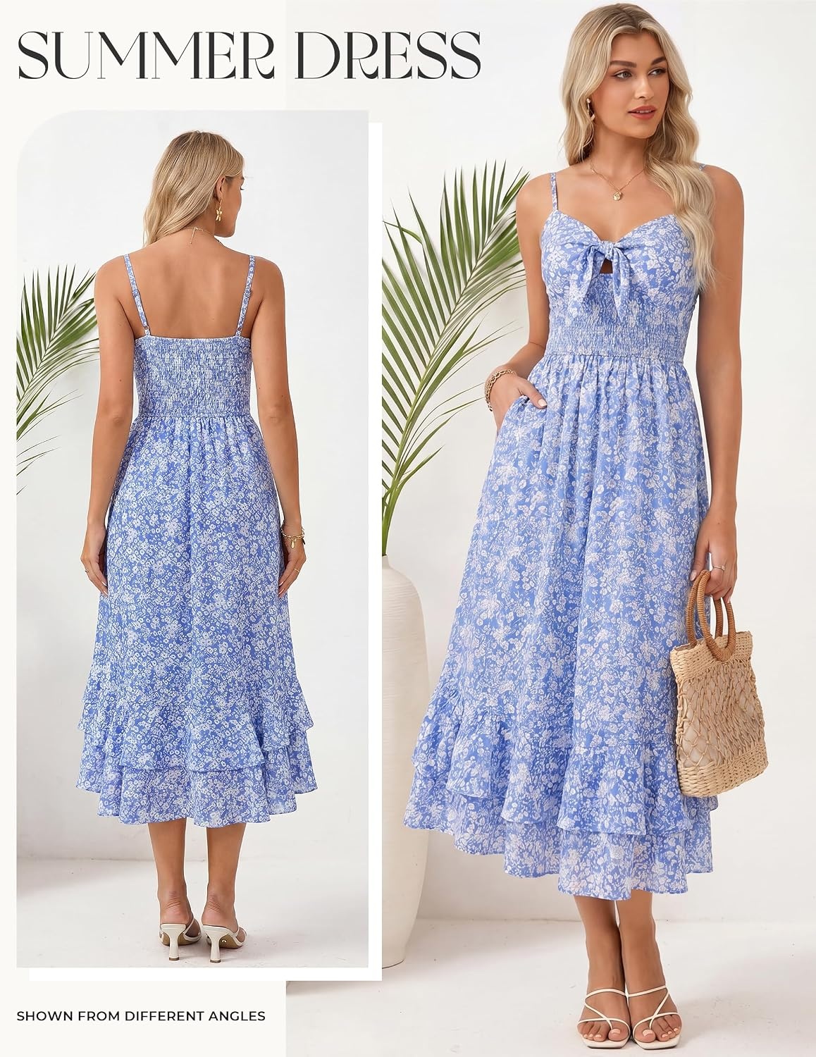image:imageGRACE KARIN Womens Maxi Floral Sundresses Summer Beach Boho Dress Spaghetti Strap Dresses Casual Fashion Clothes with PocketsBlue Floral