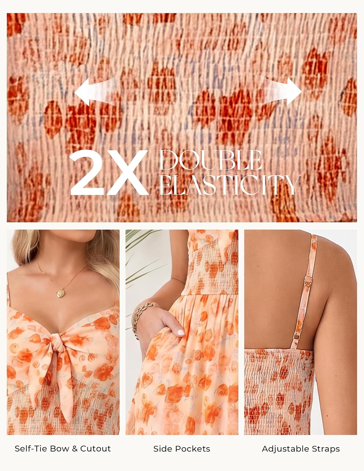 image:imageGRACE KARIN Womens Maxi Floral Sundresses Summer Beach Boho Dress Spaghetti Strap Dresses Casual Fashion Clothes with PocketsOrange Rose Floral